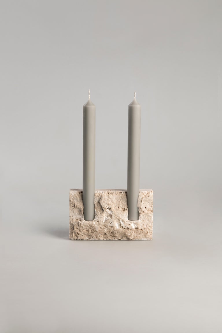 Red Travertine Sculpted Candleholder by Sanna Völker In New Condition In Geneve, CH