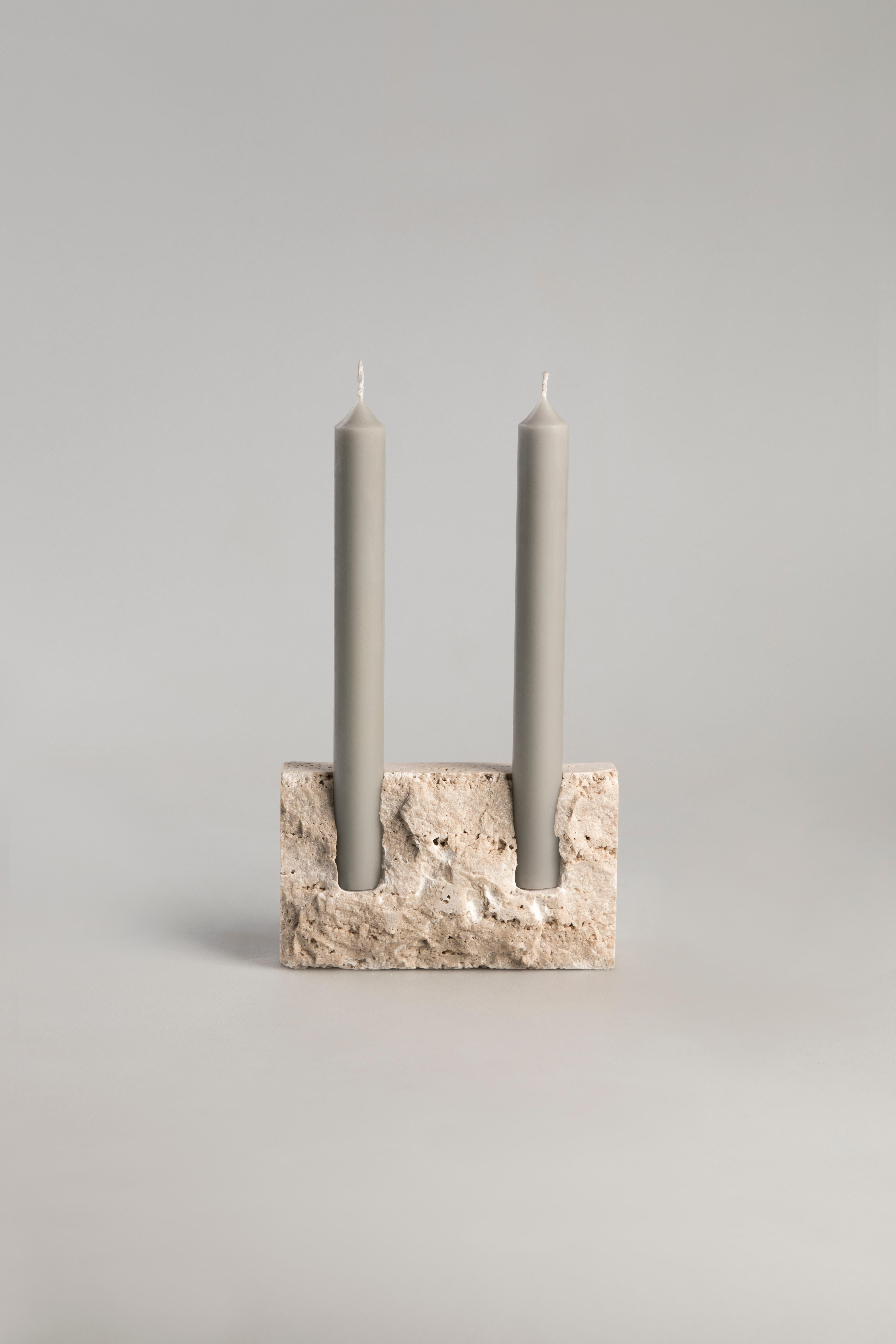 Red Travertine Sculpted Candleholder by Sanna Völker In New Condition For Sale In Geneve, CH
