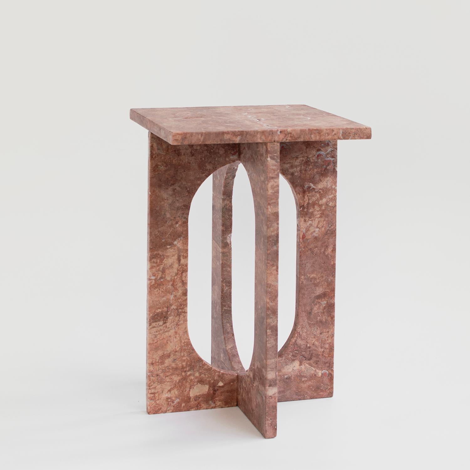 Hand-Crafted Red Travertine Side Table 'BOND