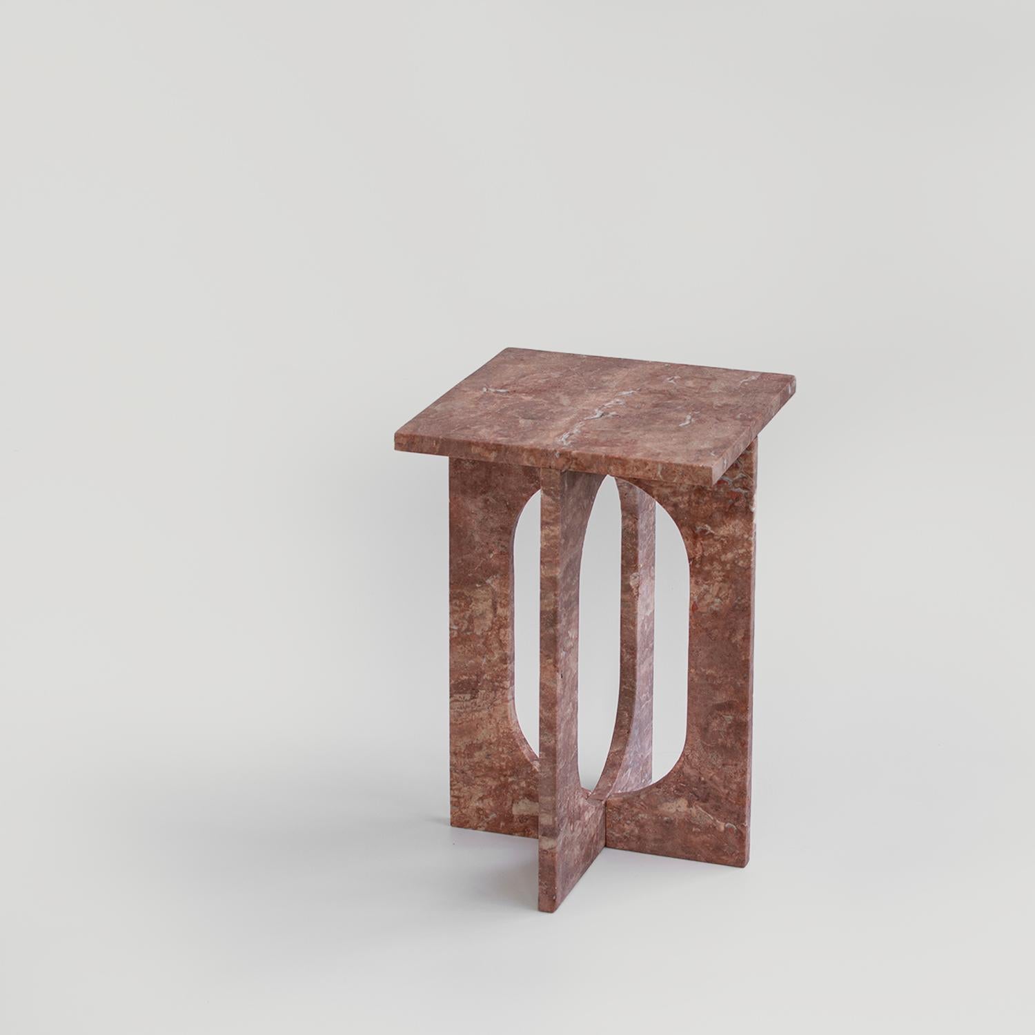 Marble Red Travertine Side Table 'BOND