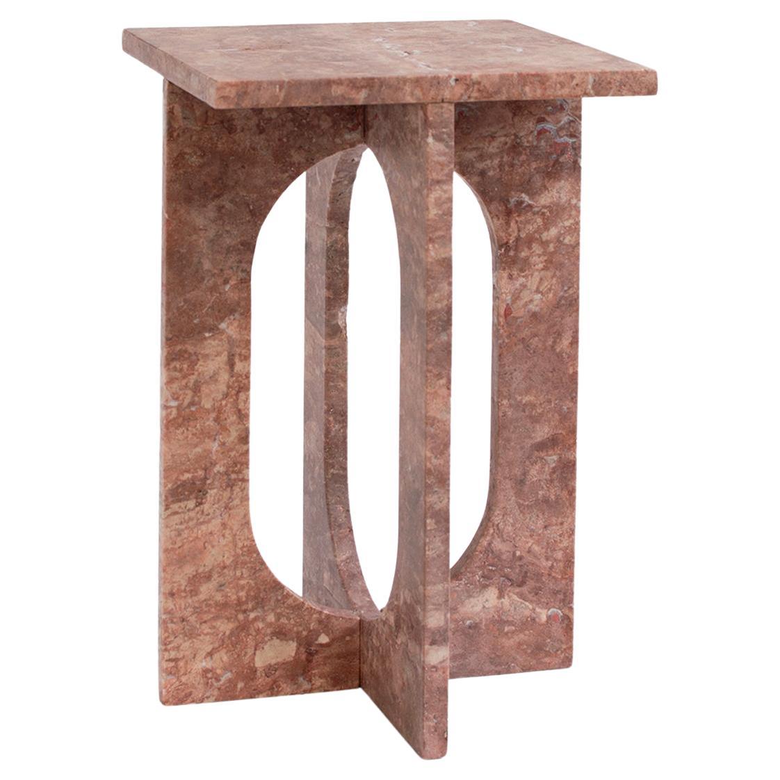 Red Travertine Side Table 'BOND" For Sale