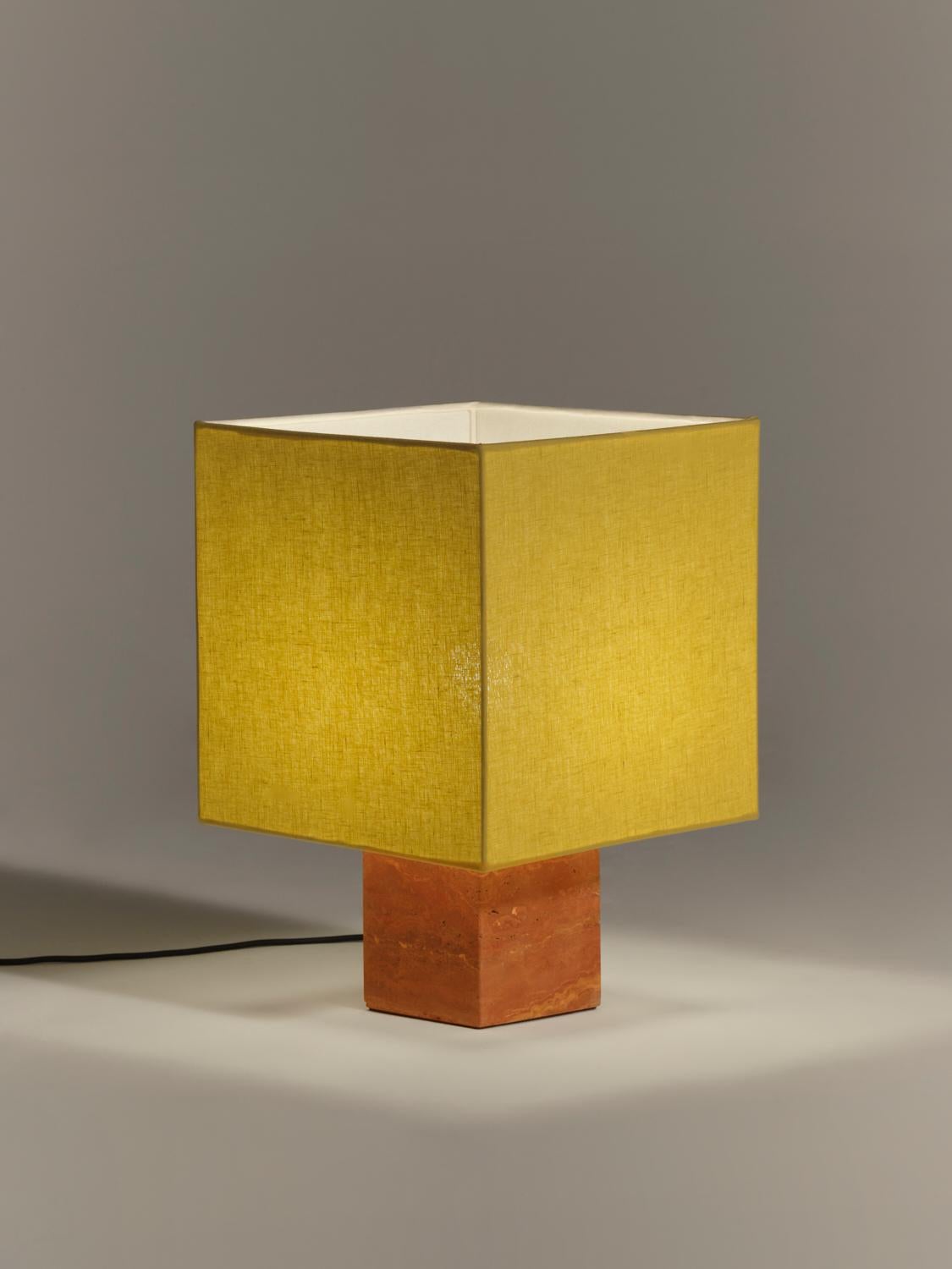 Italian Red Travertine Small Roma 1 Square Table Lamp by NASSI For Sale
