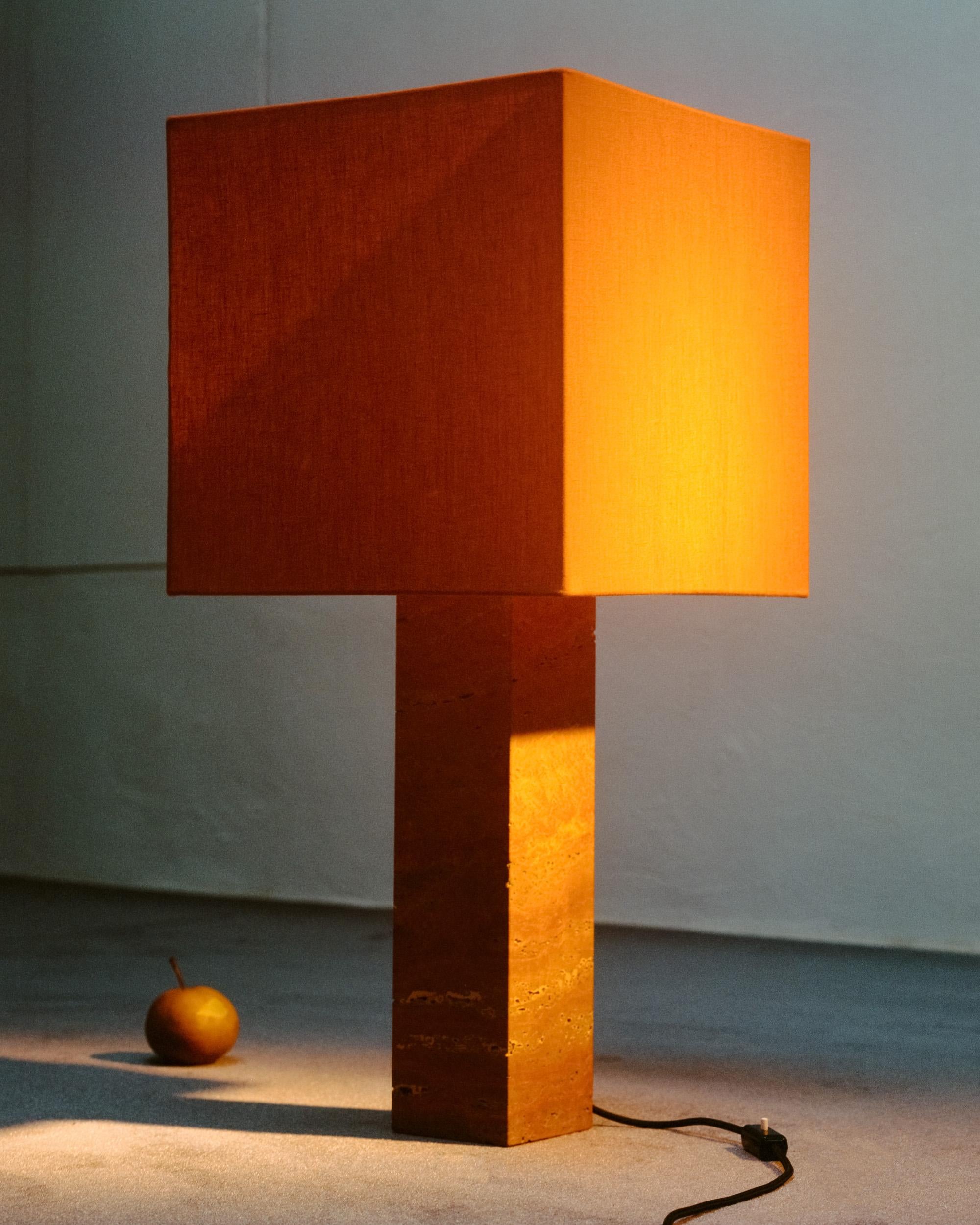 Red Travertine Small Roma 1 Square Table Lamp by NASSI For Sale 1