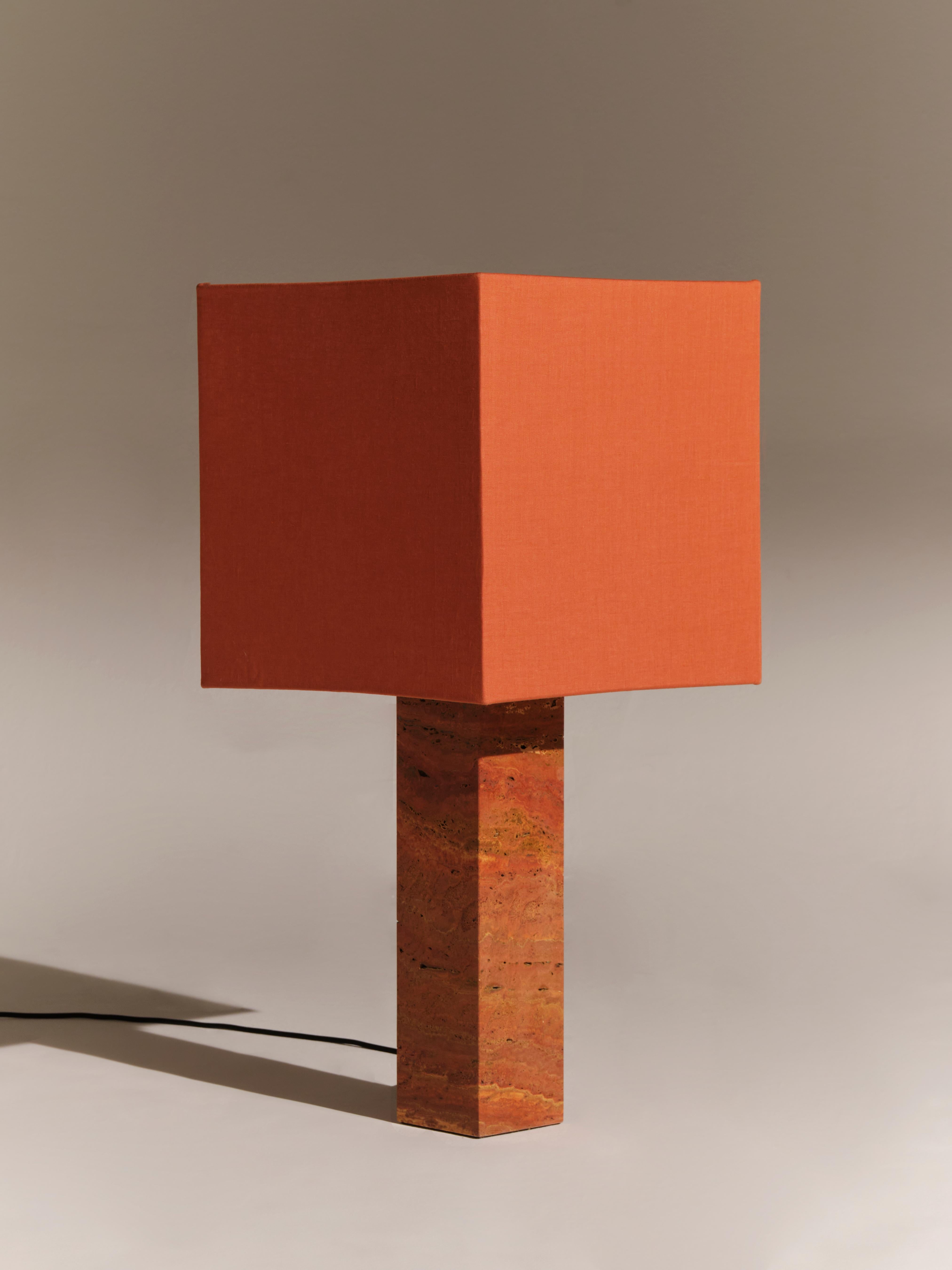 Red Travertine Small Roma 1 Square Table Lamp by NASSI For Sale 2