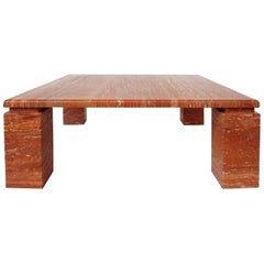 Red Travertine Square Coffee Table