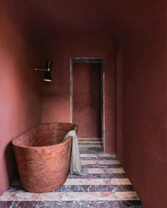 Red Travertine Stone Bath Tub - Solid Sculptural Bathtub by My Habitat Design