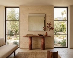 Red Travertine Stone Honed Console Table - Custom Entryway Table