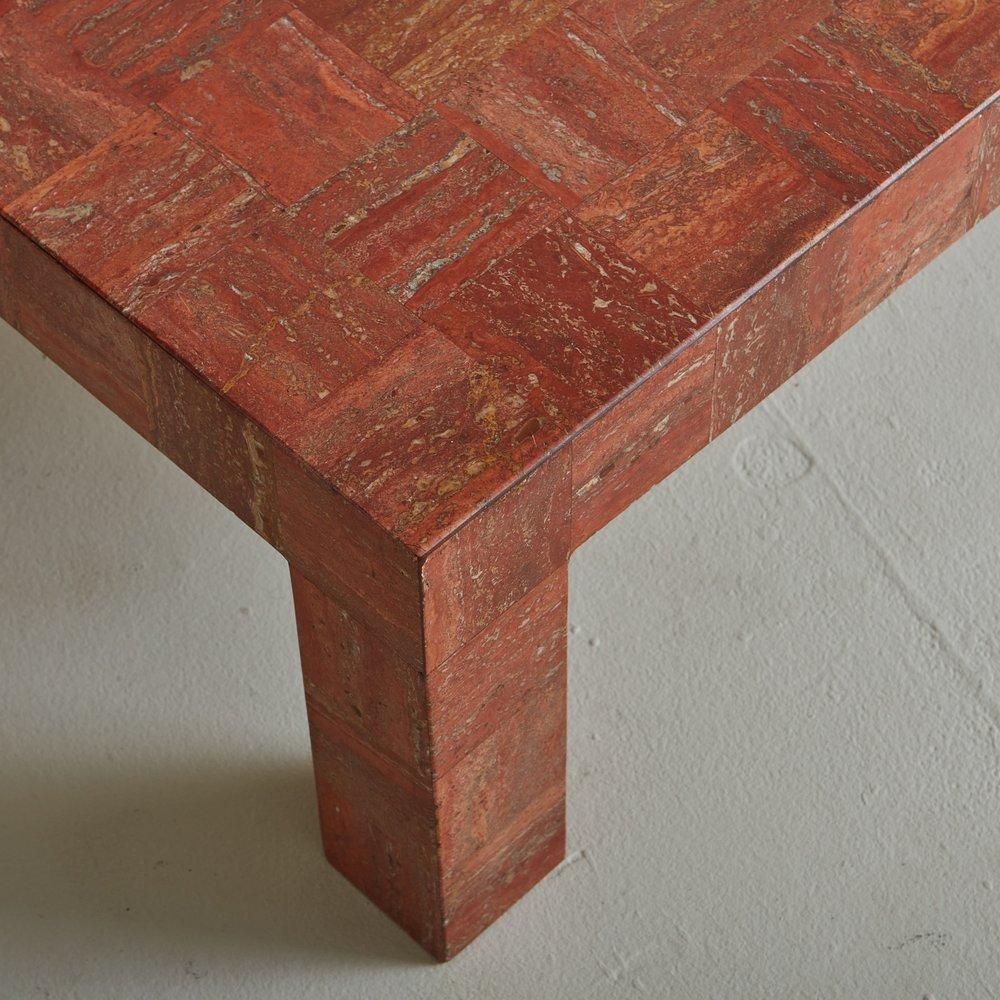Red Travertine Tessellated Coffee Table, Italy 20th Century 5