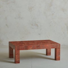 Red Travertine Tessellated Coffee Table, Italy 20th Century