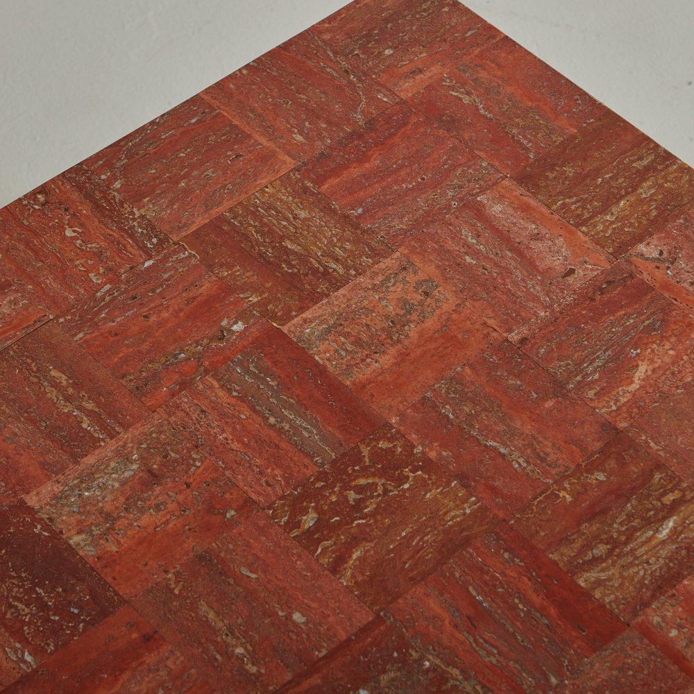 Red Travertine Tessellated Coffee Table, Italy 20th Century In Good Condition In Chicago, IL