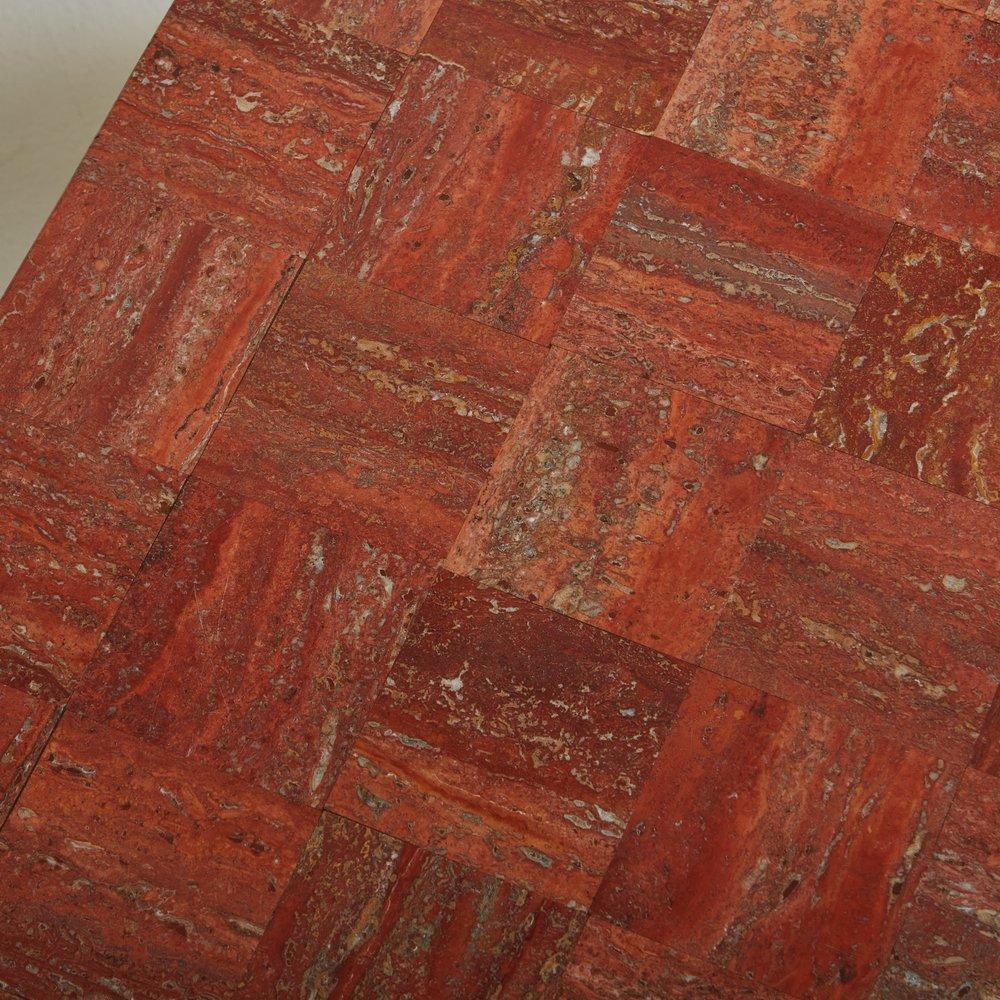 Red Travertine Tessellated Coffee Table, Italy 20th Century 1