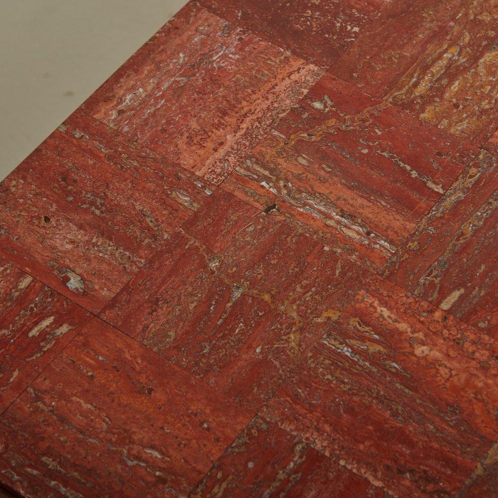 Red Travertine Tessellated Coffee Table, Italy 20th Century 3