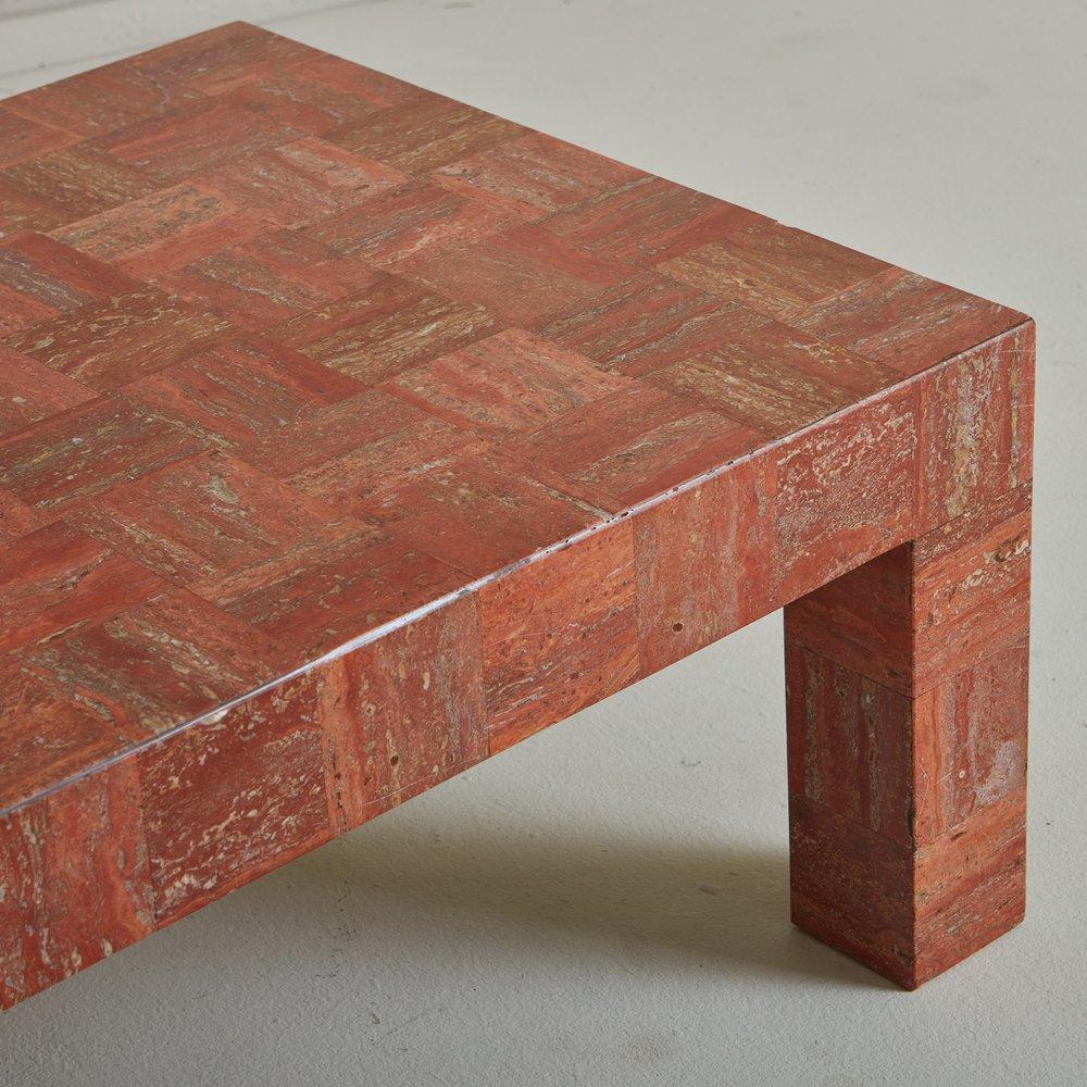 Red Travertine Tessellated Coffee Table, Italy 20th Century 4
