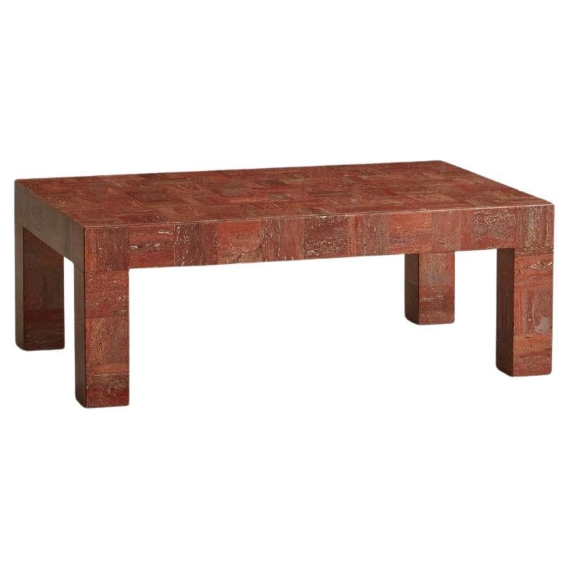 Red Travertine Tessellated Coffee Table, Italy 20th Century