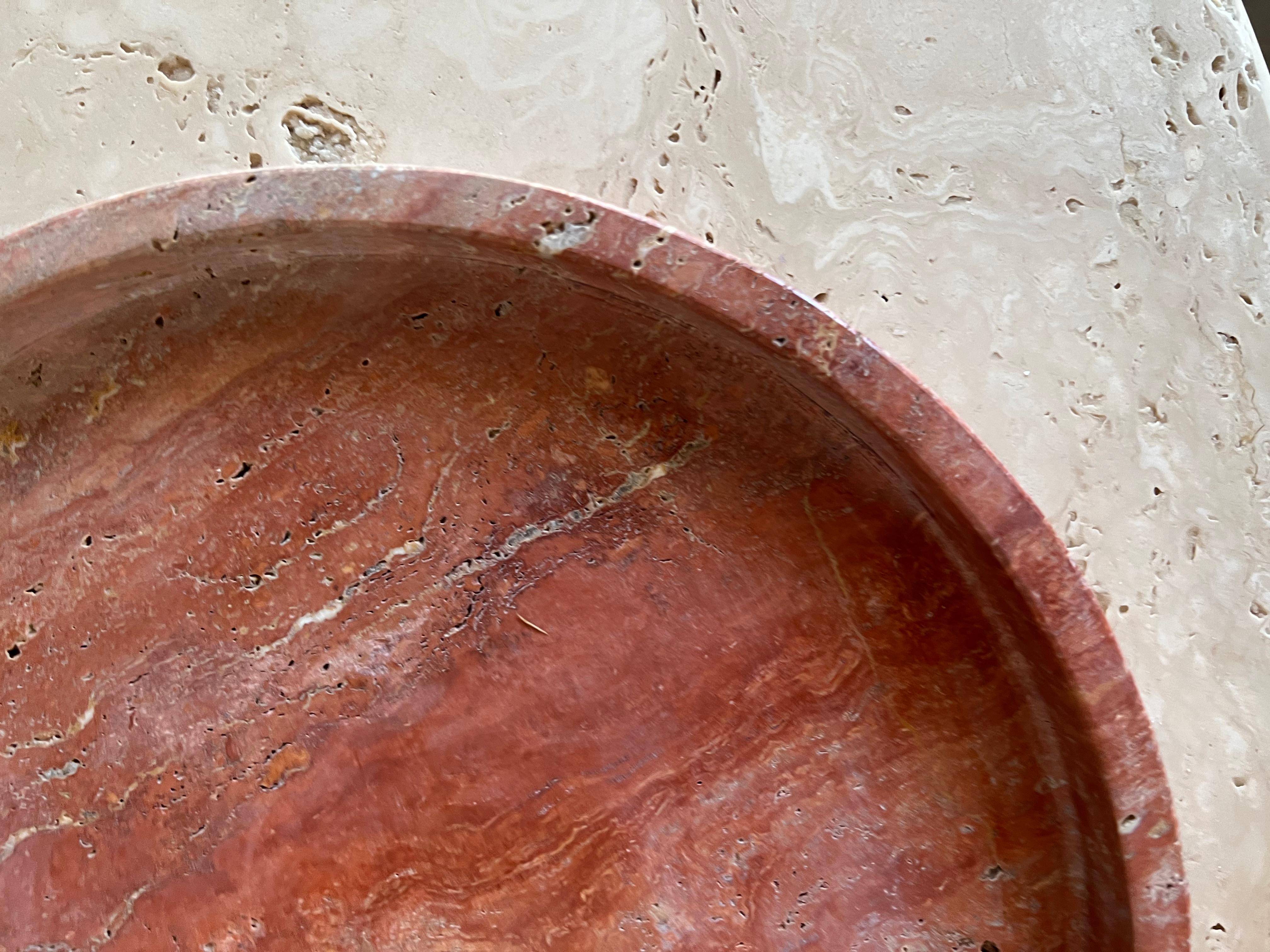 Italian Red Travertine Tray by Le Lampade For Sale