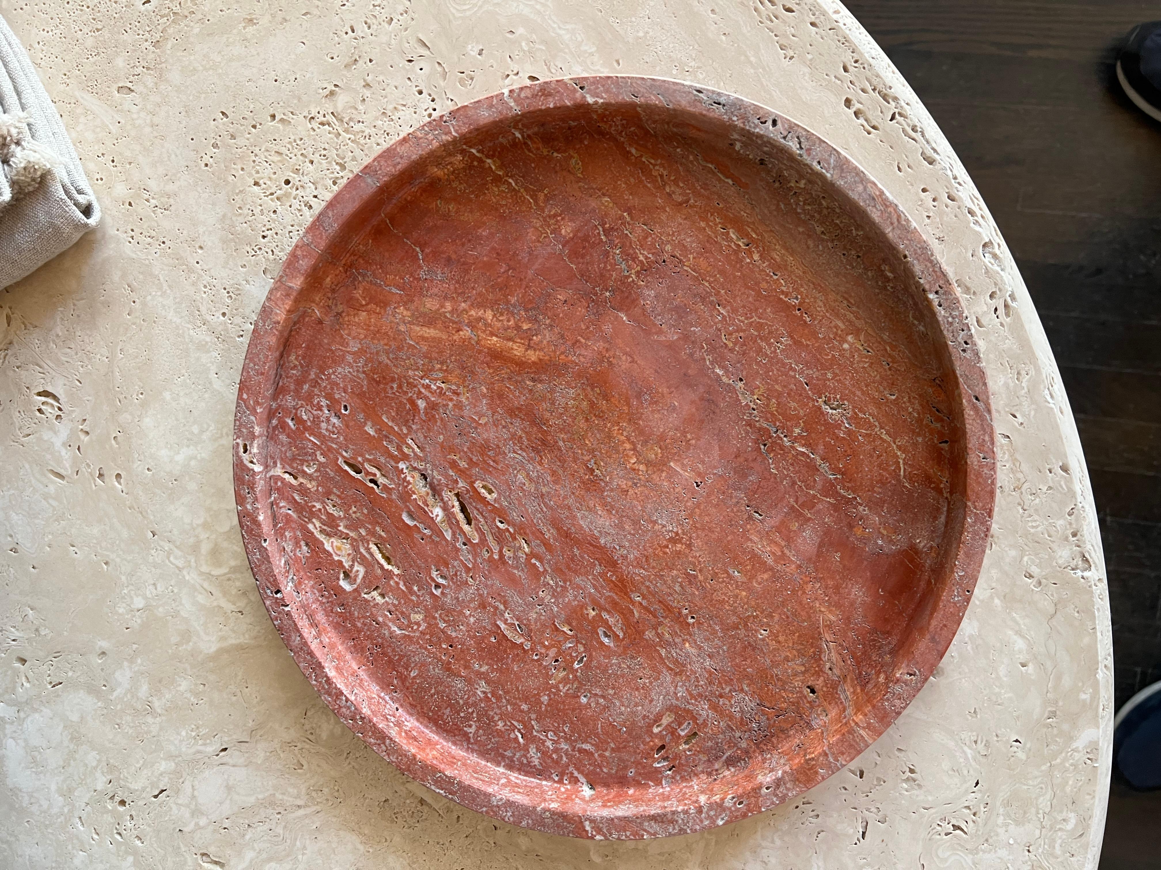 Modern Red Travertine Tray by Le Lampade For Sale