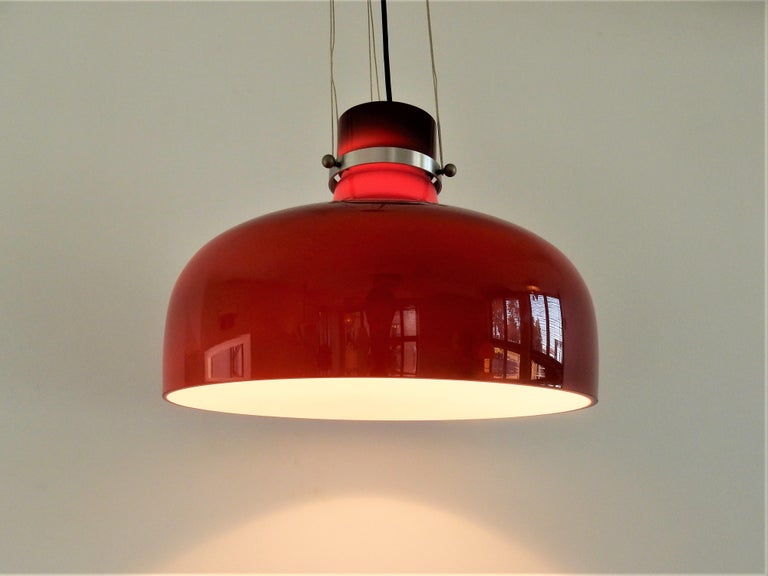 Red Triple Layered Brown Glass, 1960s Kitchen Light Fixtures