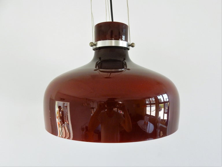 Red Glass Pendant Light mid century modern red triple layered brown red glass pendant light 1960s for