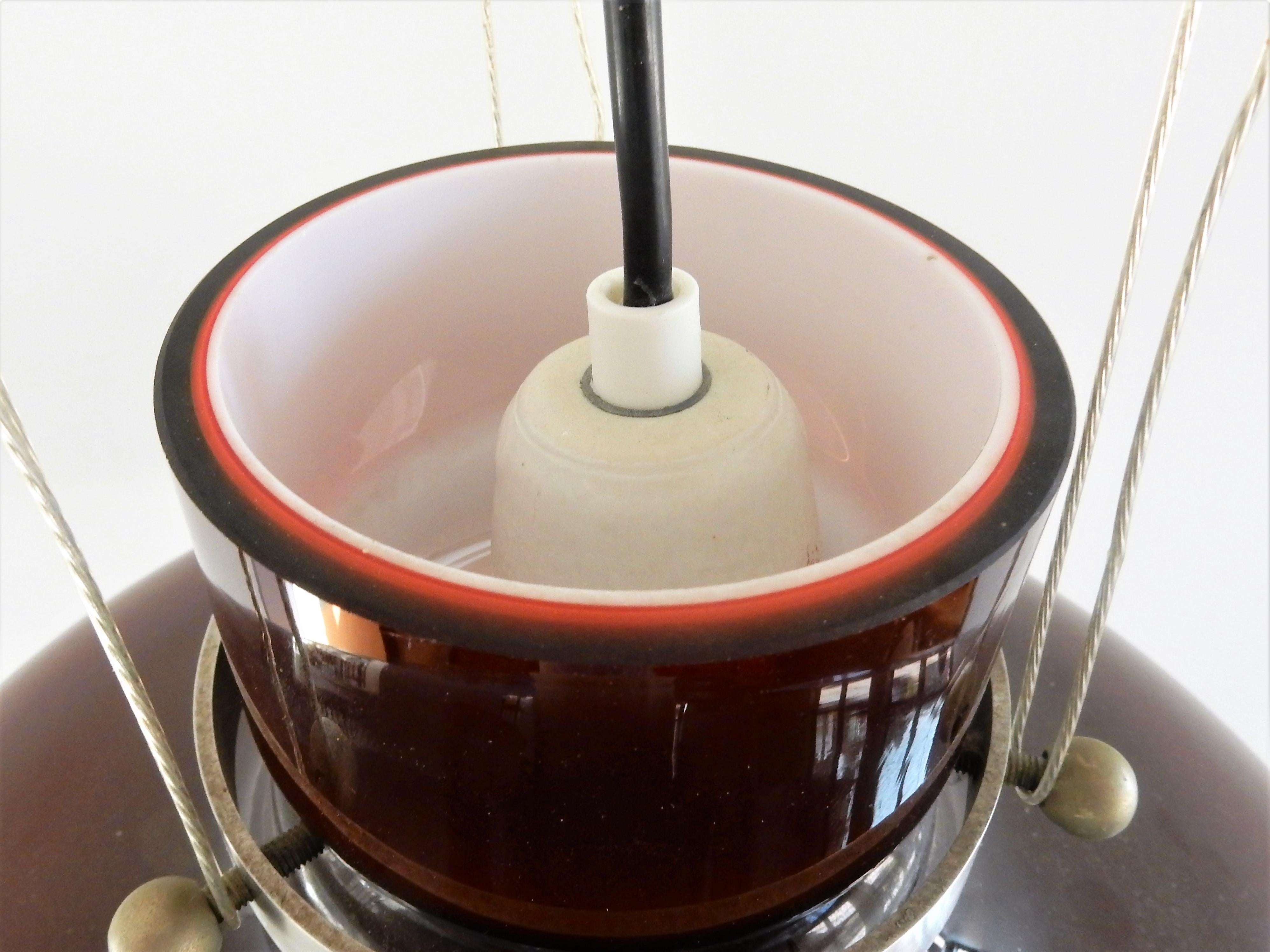 Red Triple Layered Brown/Red Glass Pendant Light, Europe, 1960s In Excellent Condition In Steenwijk, NL