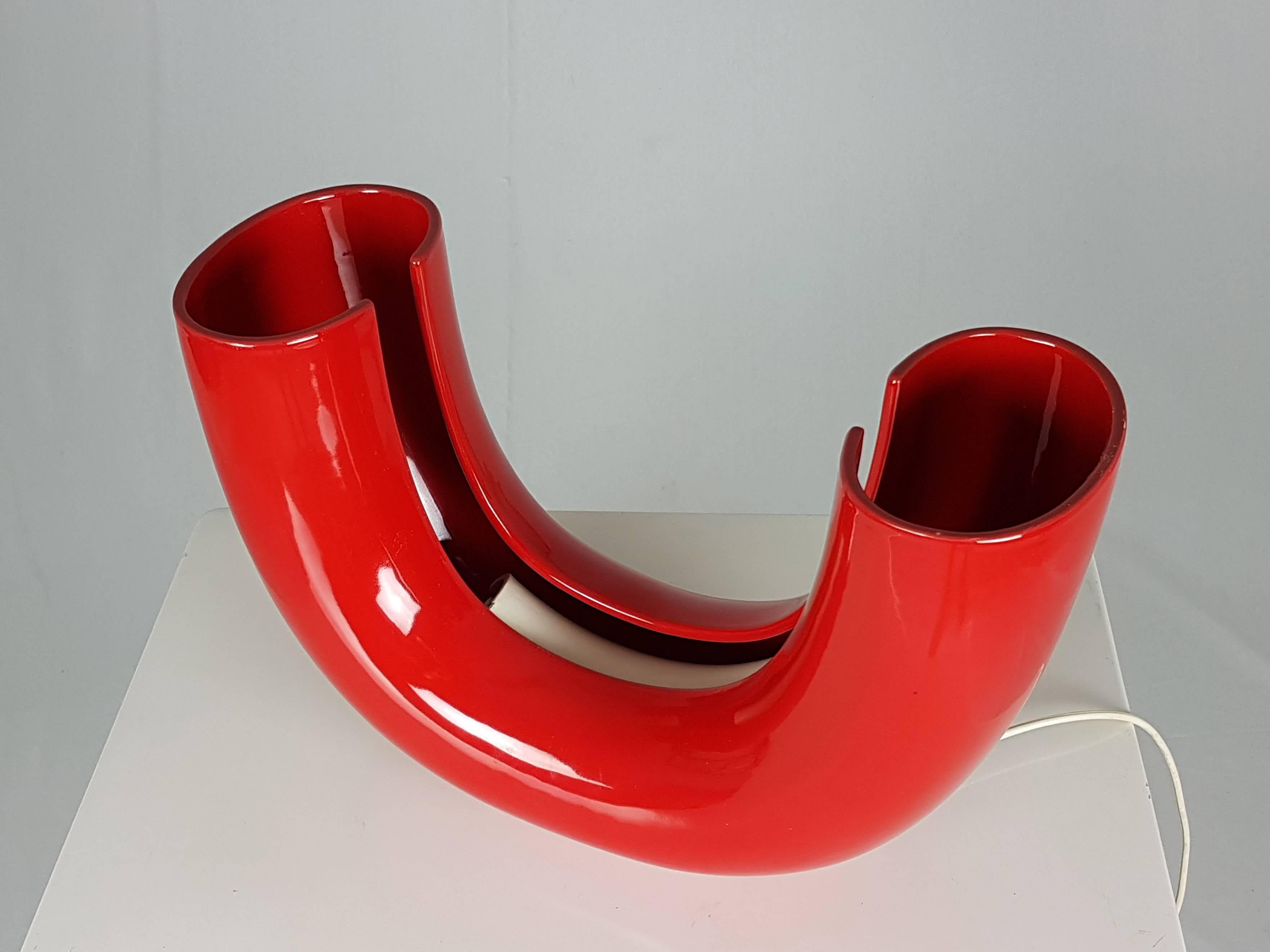 Rote Tubo-Tischleuchte von Tomoko Tsuboi Ponzio für Ceramica Franco Pozzi:: 1968 (Italienisch) im Angebot