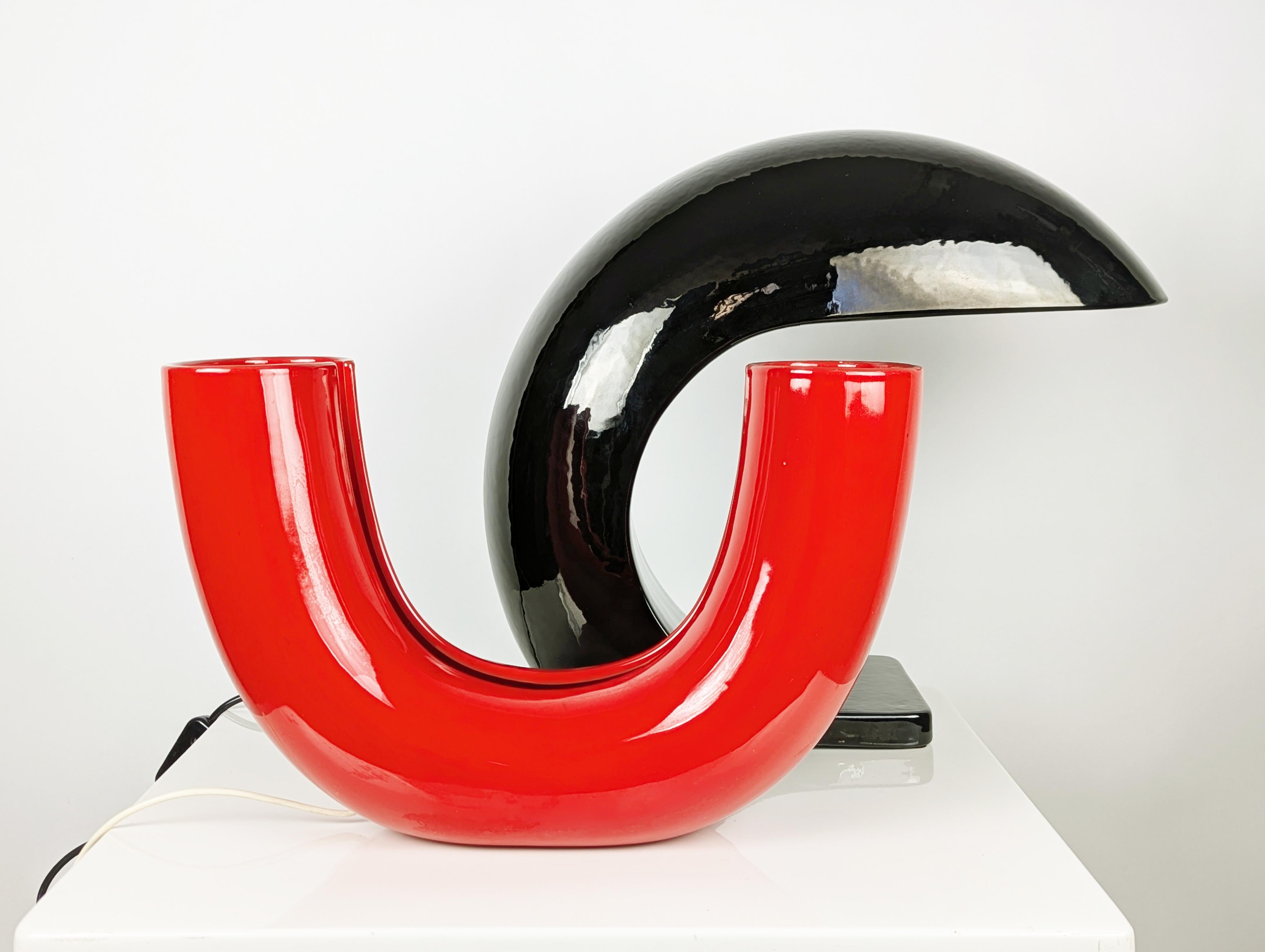 Lámpara de mesa Tubo rojo de Tomoko Tsuboi Ponzio para Ceramica Franco Pozzi, 1968 en venta 1