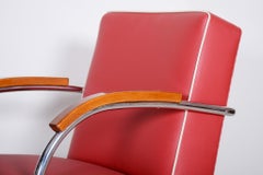 Red Tubular Steel Cantilever Chrome Armchair, High Quality Leather, 1930s