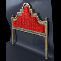 Red Tufted Velvet Hollywood Regency Cast Aluminum King Headboard by Kessler