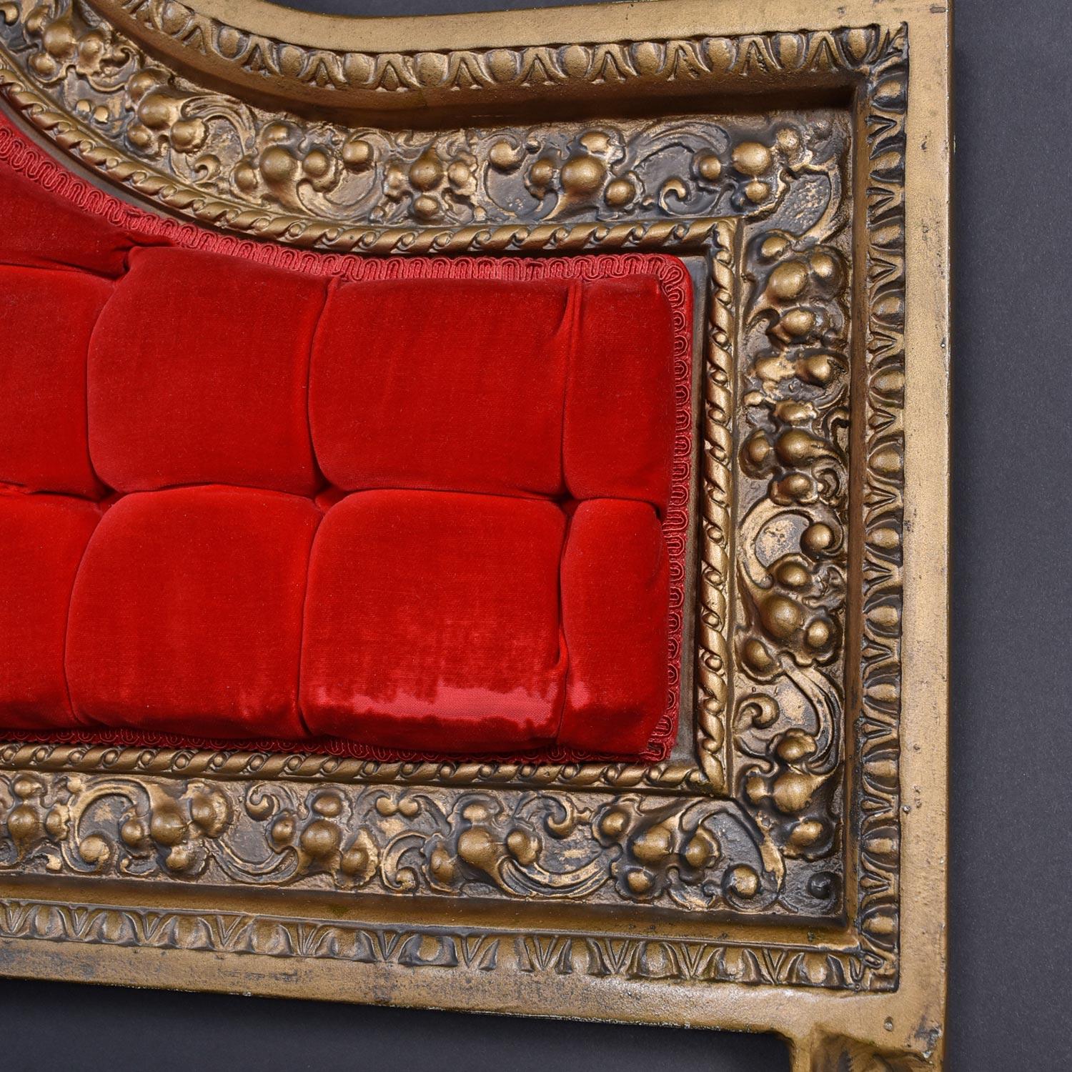 American Red Tufted Velvet Hollywood Regency Cast Aluminum King Headboard by Kessler