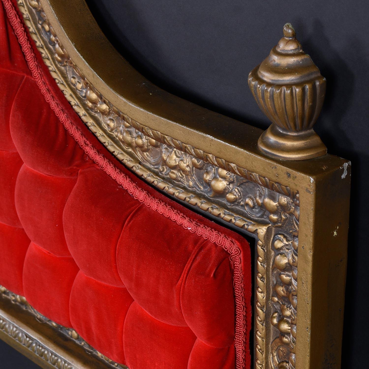 Red Tufted Velvet Hollywood Regency Cast Aluminum King Headboard by Kessler In Good Condition In Chattanooga, TN