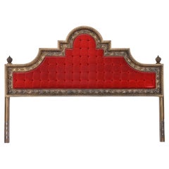 Red Tufted Velvet Hollywood Regency Cast Aluminum King Headboard by Kessler