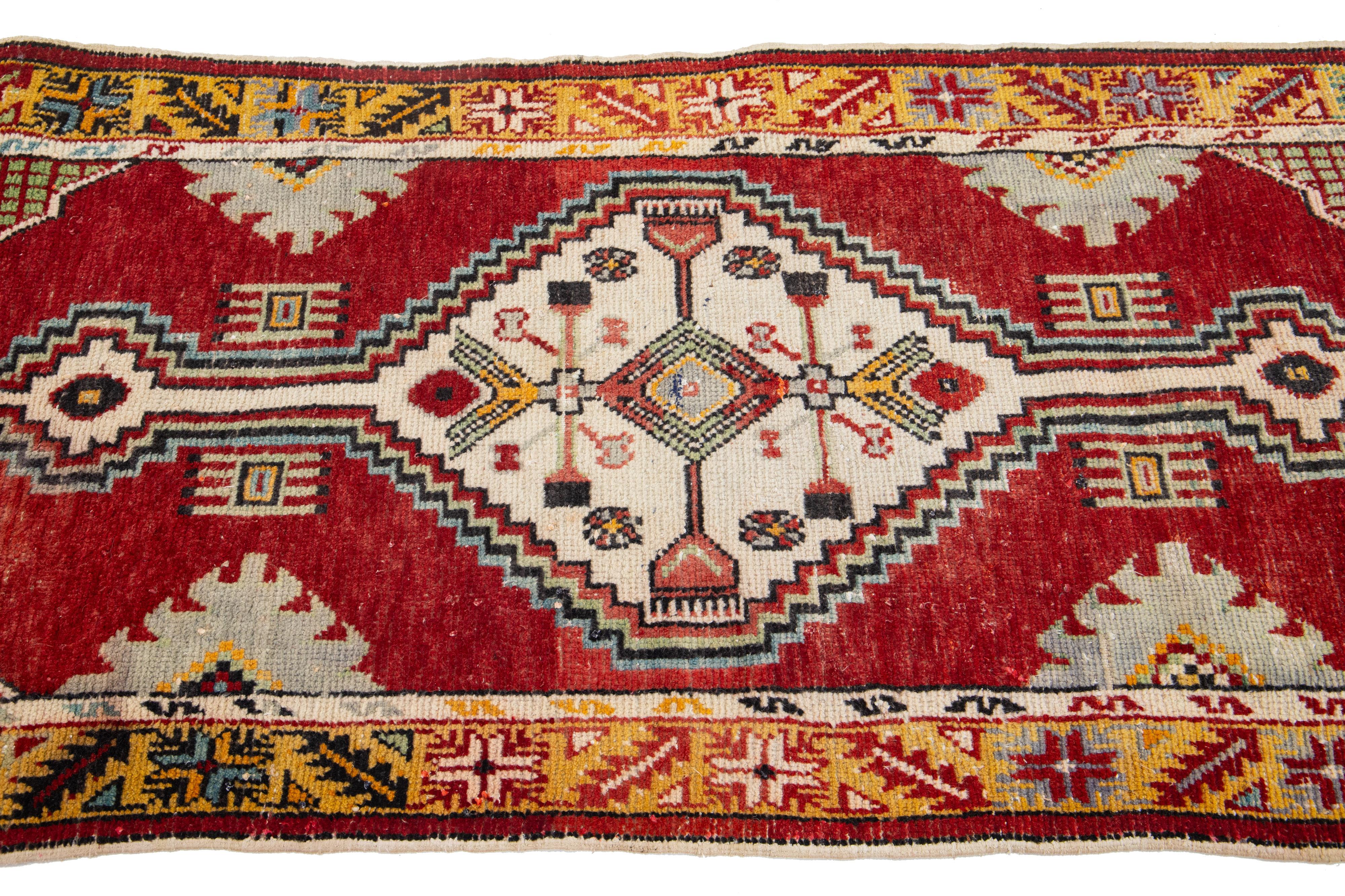 Persian Red Turkish Anatolian Wool Rug Handmade With Tribal Motif For Sale