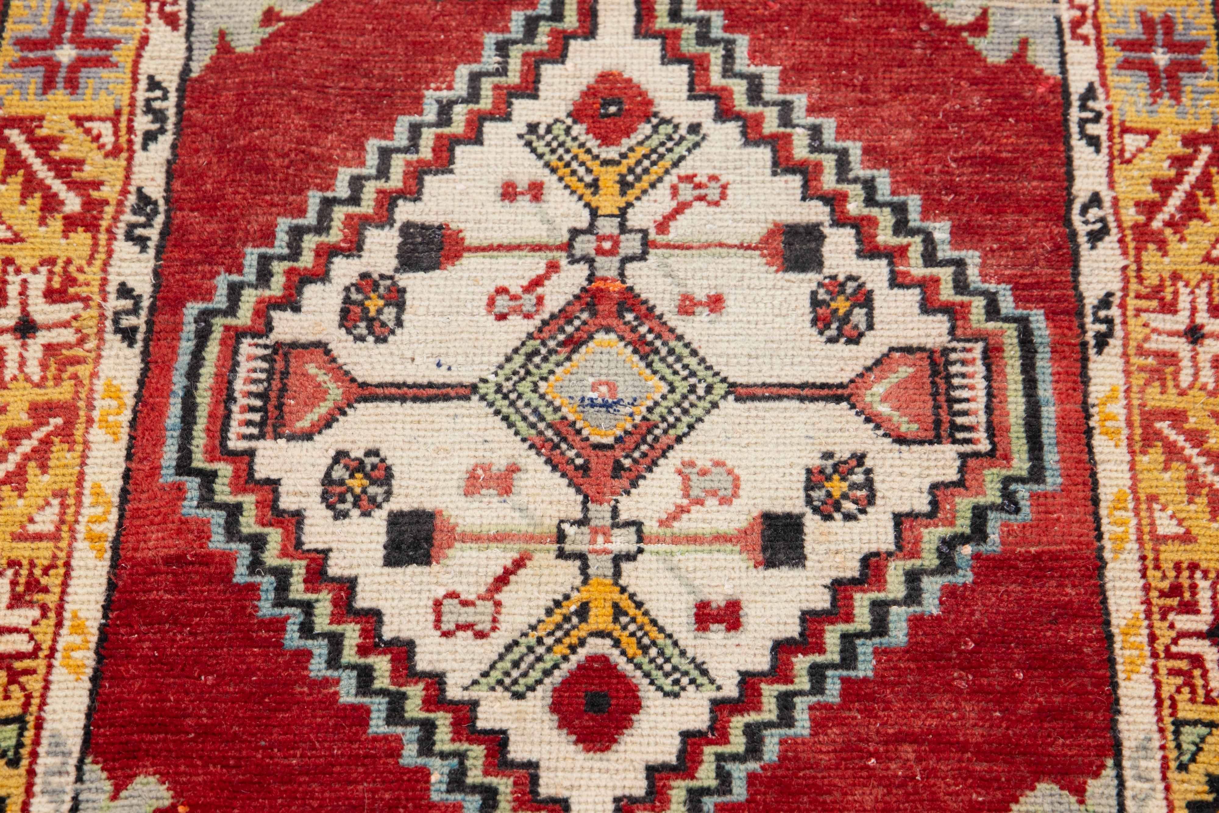 Red Turkish Anatolian Wool Rug Handmade With Tribal Motif In Excellent Condition For Sale In Norwalk, CT