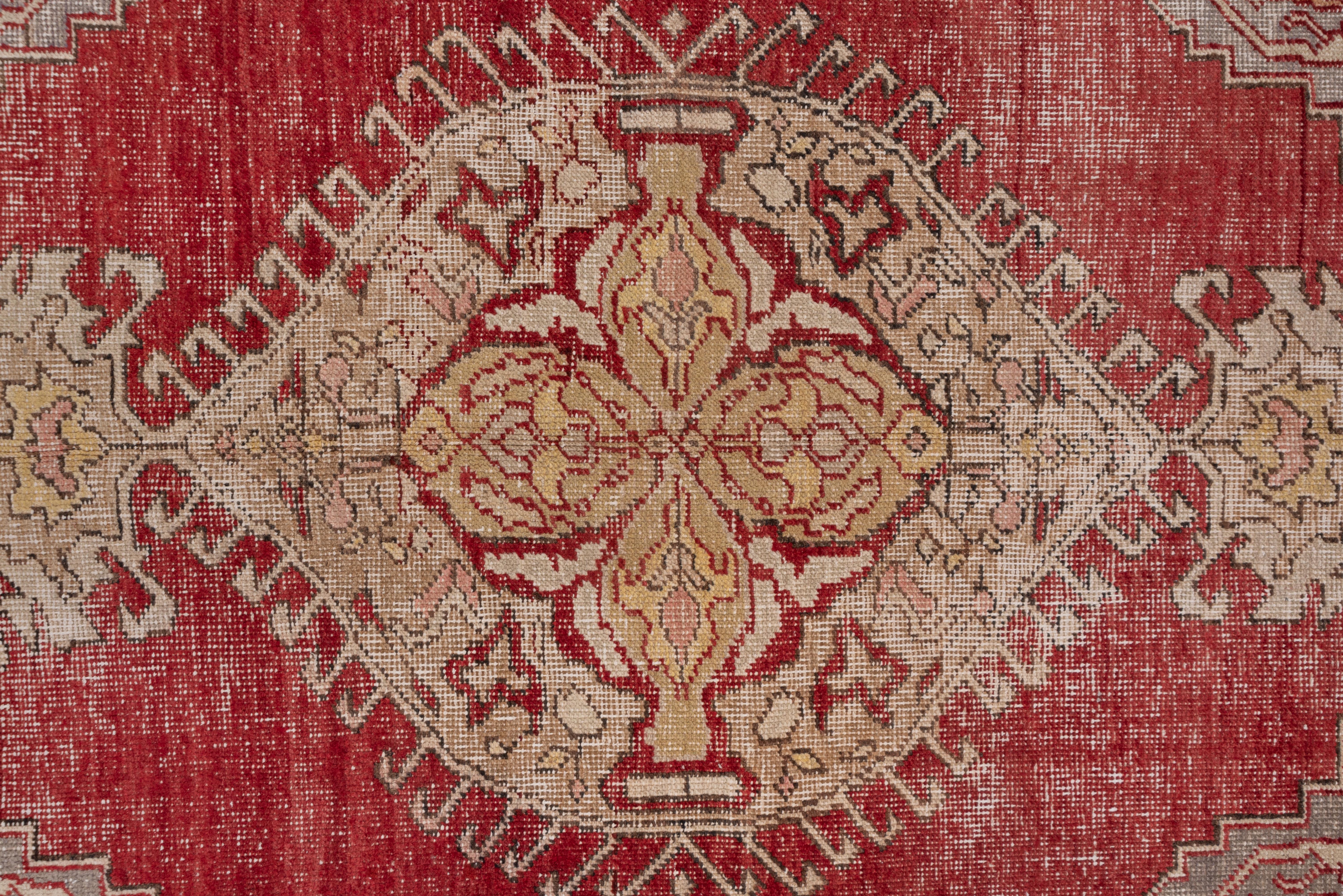 Mid-20th Century Red Turkish Oushak Rug, Brown Borders For Sale