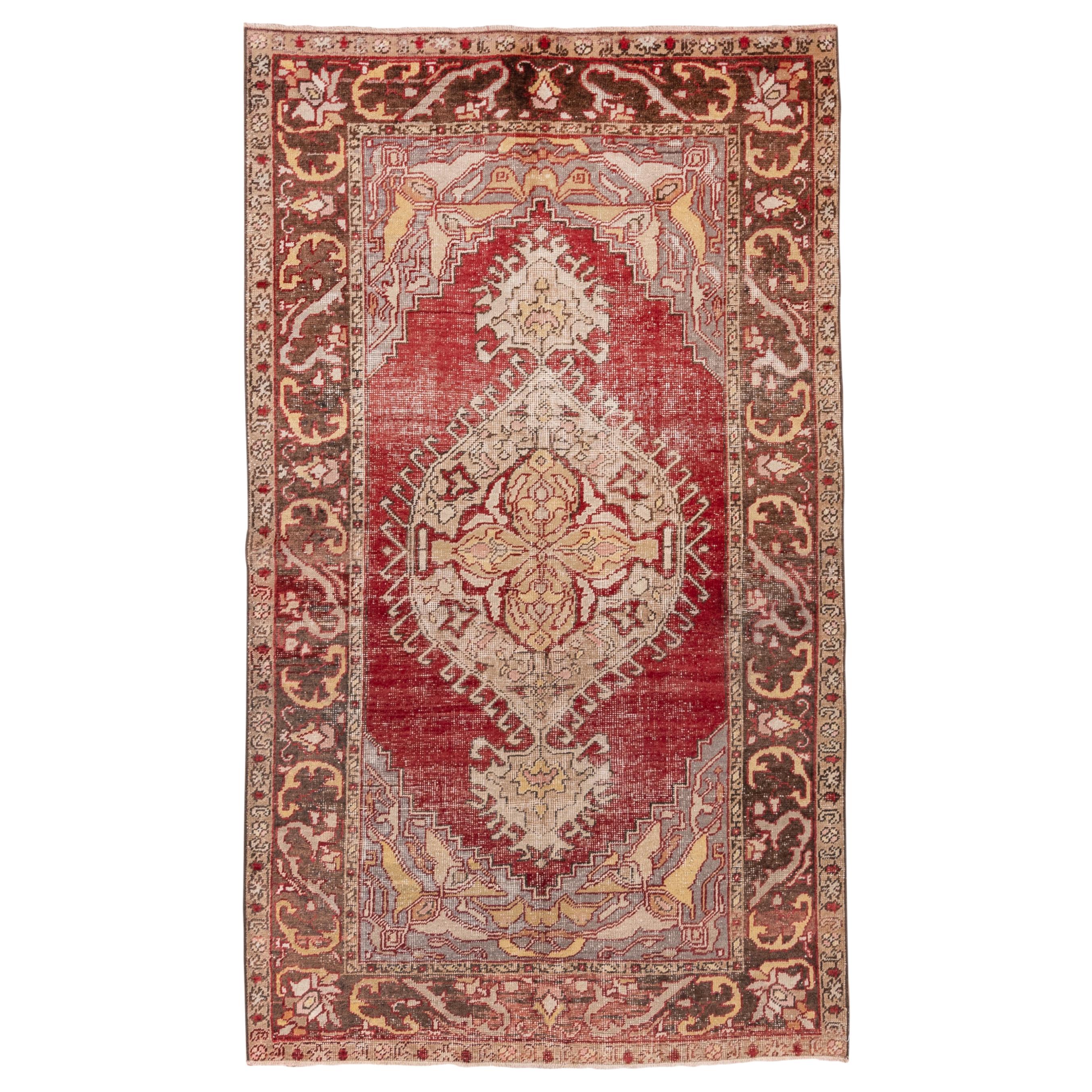 Red Turkish Oushak Rug, Brown Borders For Sale