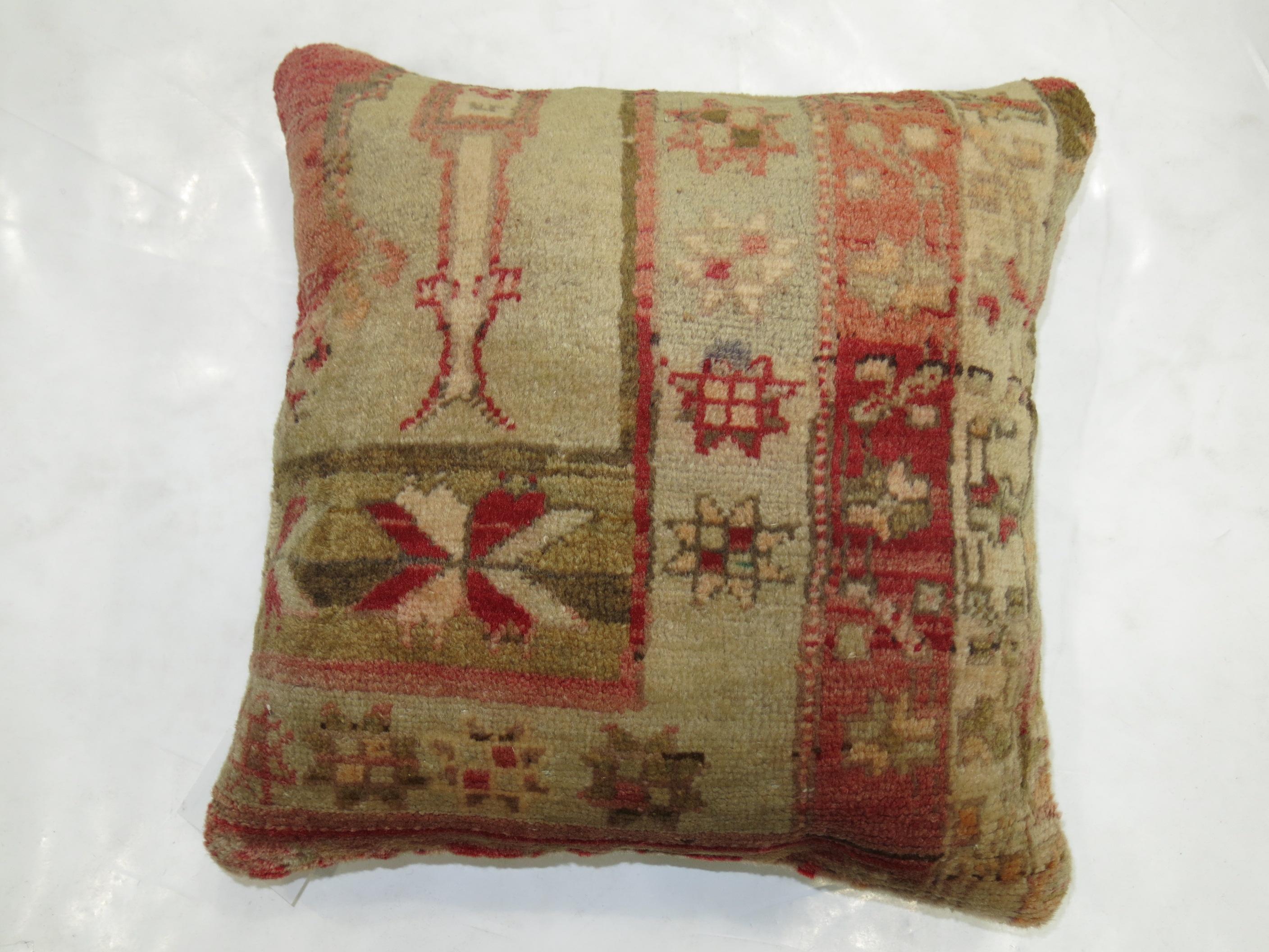 Oushak Red Turkish Sivas Rug Pillow For Sale