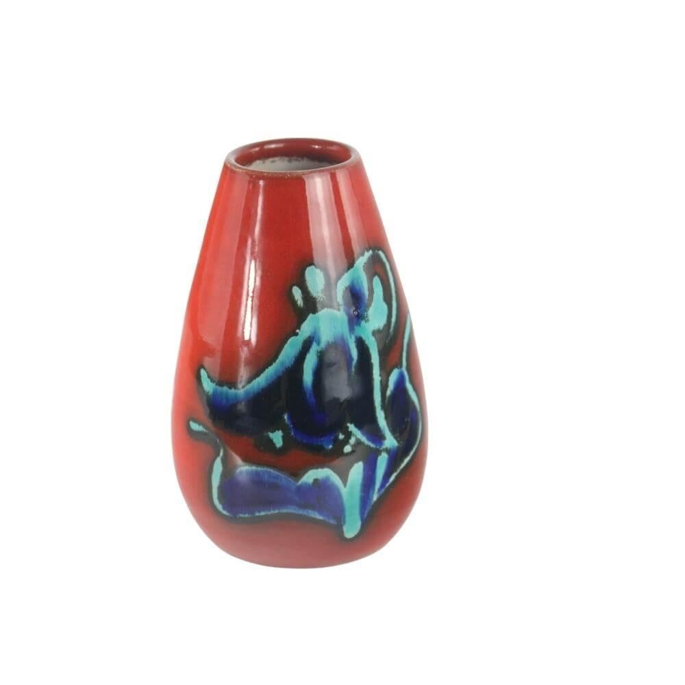 Mid-Century Modern Red-Turquoise Abstract Glazed Ceramic Vase by Allgauer For Sale