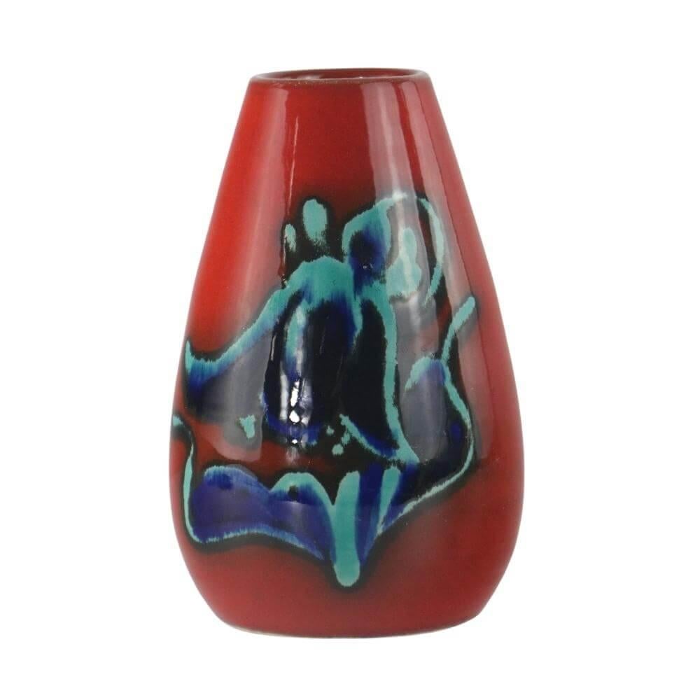 Red-Turquoise Abstract Glazed Ceramic Vase by Allgauer In Good Condition For Sale In Budapest, HU
