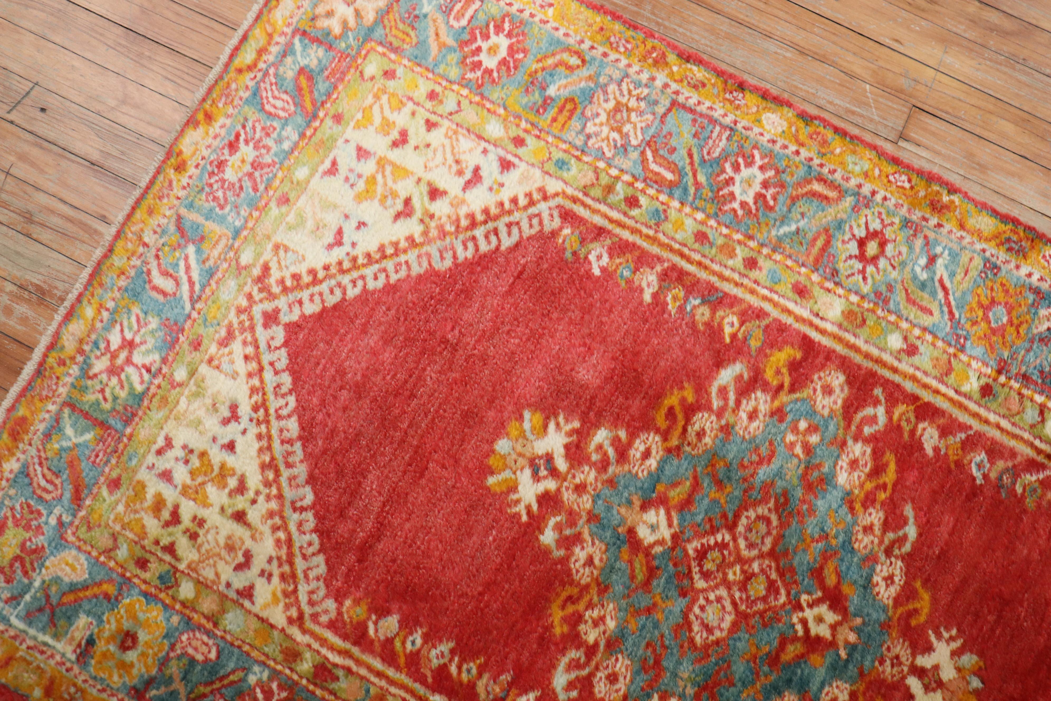 Red Turquoise Angora Wool Antique Oushak Throw Rug 6