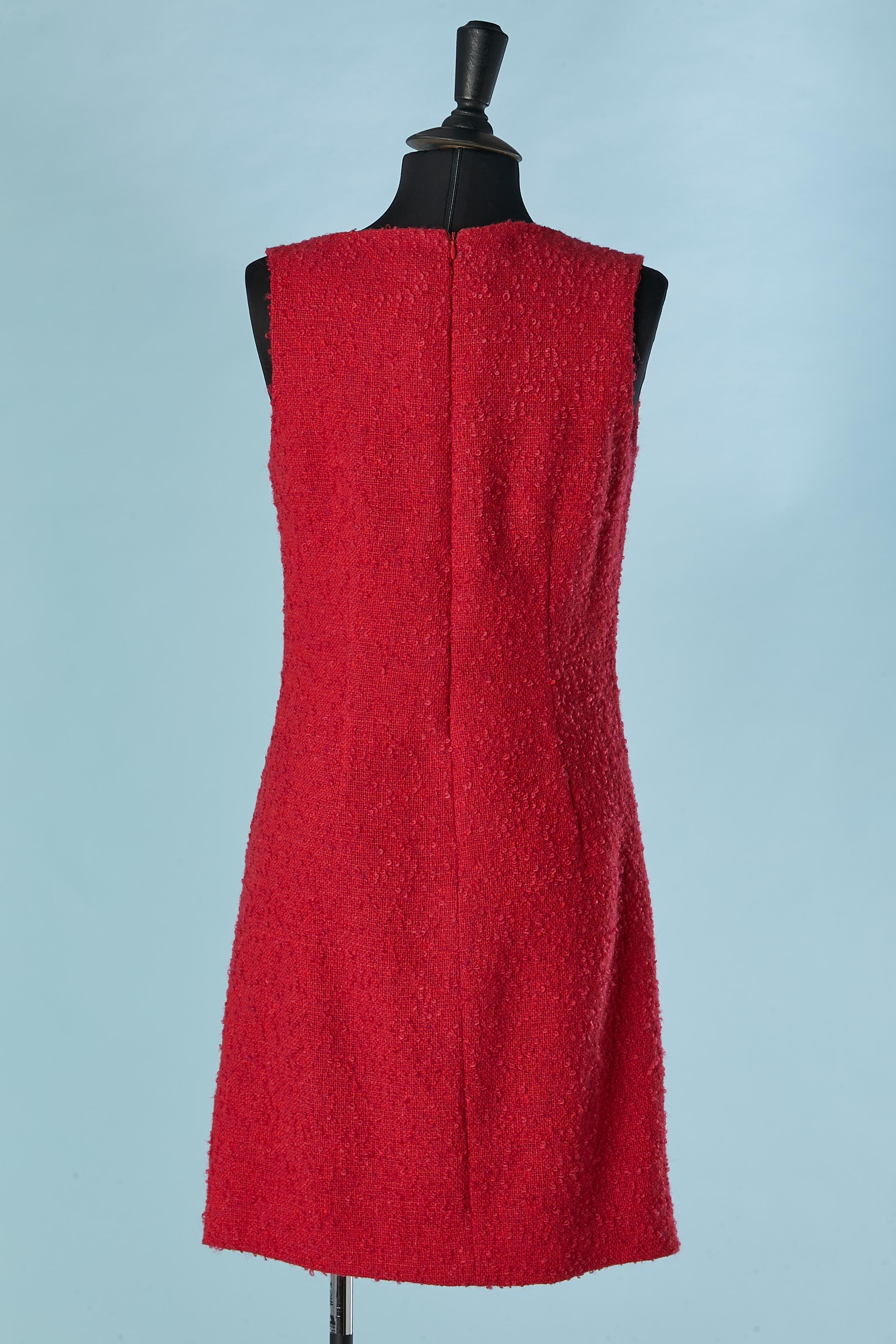 Red tweed bouclette sleeveless dress Versus By Gianni Versace For Sale 1