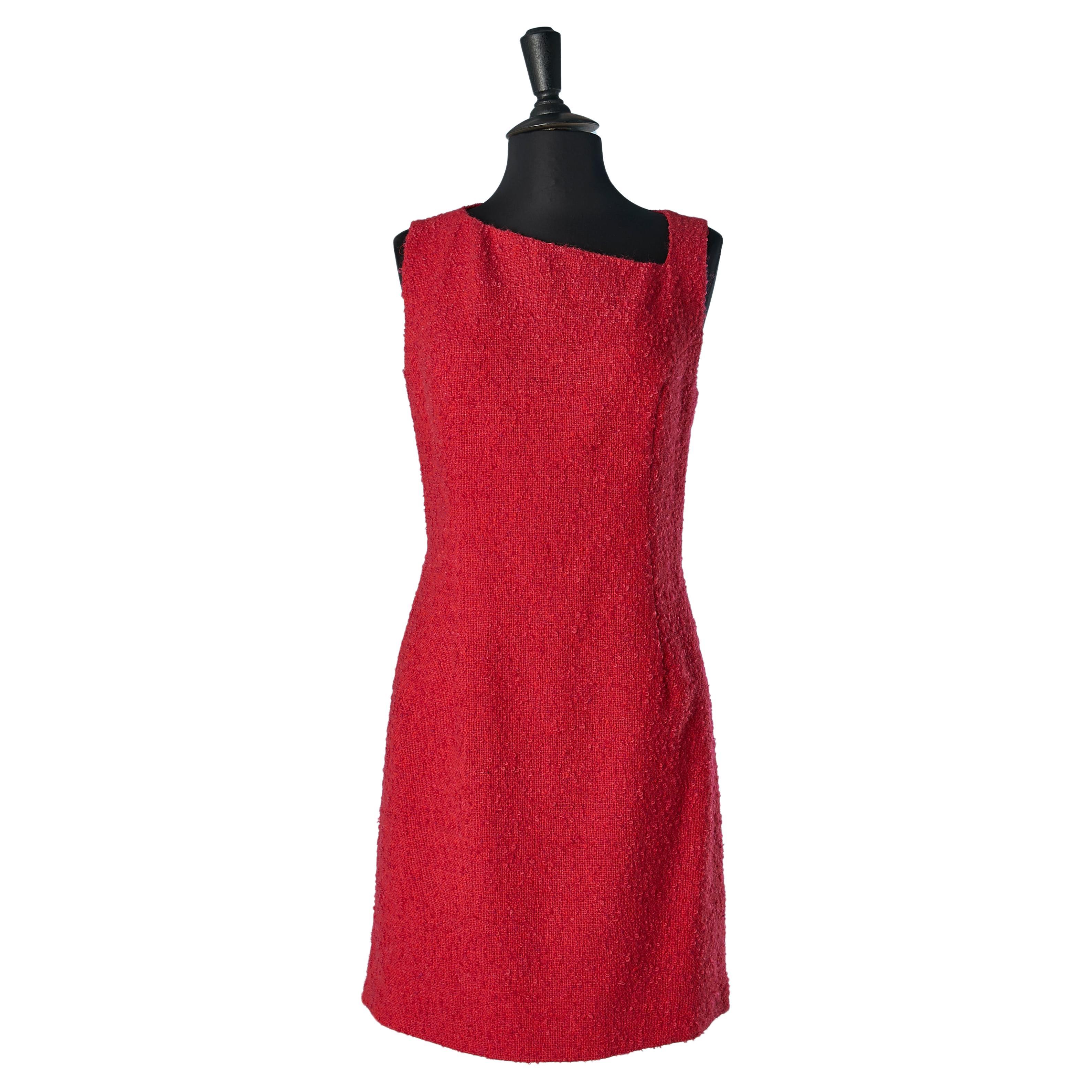 Red tweed bouclette sleeveless dress Versus By Gianni Versace For Sale