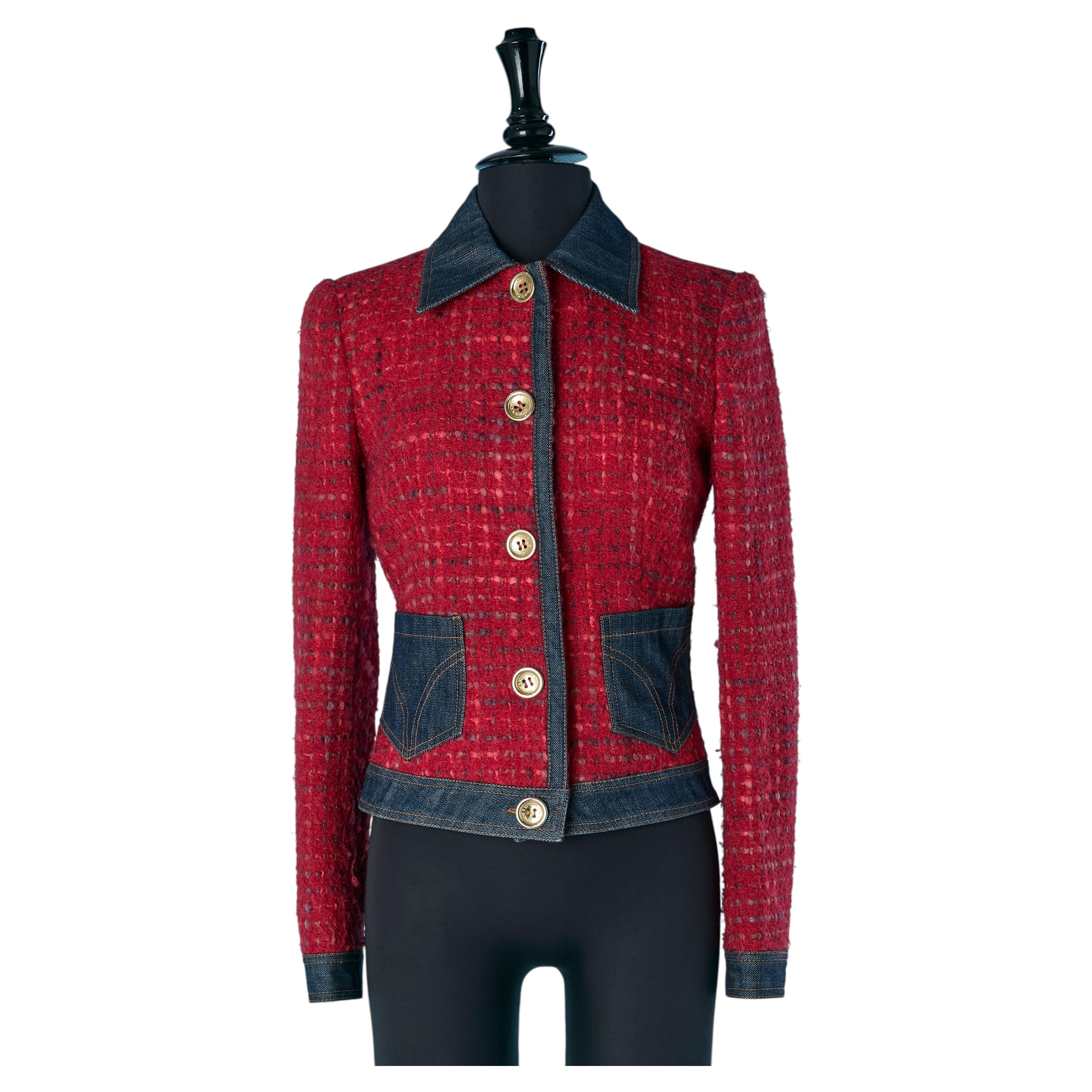 Red Tweed single breasted jacket with denim details D&G by DOLCE & GABBANA