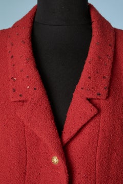 Red tweed single-breasted jacket with sequin and silk branded lining Chanel