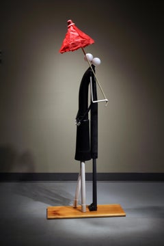 Red Unique Parasol Sculpture Modern Plastic Assemblage by Jerry Ross Barrish