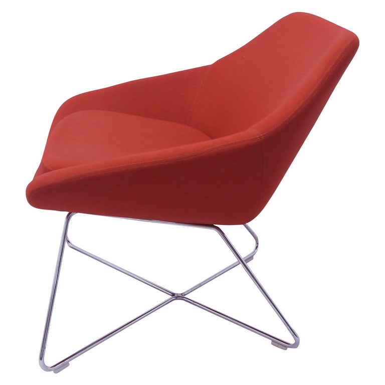 Red upholstered Allermuir A642 lounge chair with wire base, Maharam fabric
Design - PearsonLloyd

PearsonLloyd is a product, furniture and innovation design studio led by founders Luke Pearson and Tom Lloyd, and run from a studio in Shoreditch,