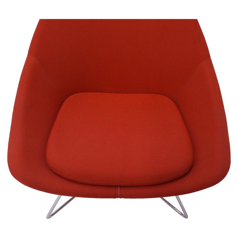 Modern Red Upholstered Allermuir A642 Lounge Chair with Wire Base For Sale