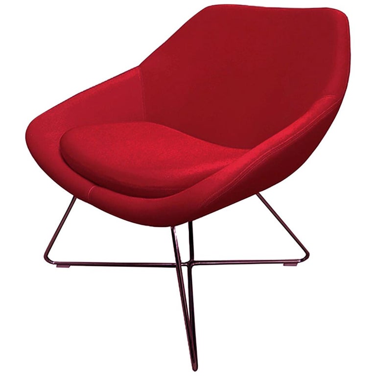 Red Upholstered Allermuir A642 Lounge Chair with Wire Base For Sale