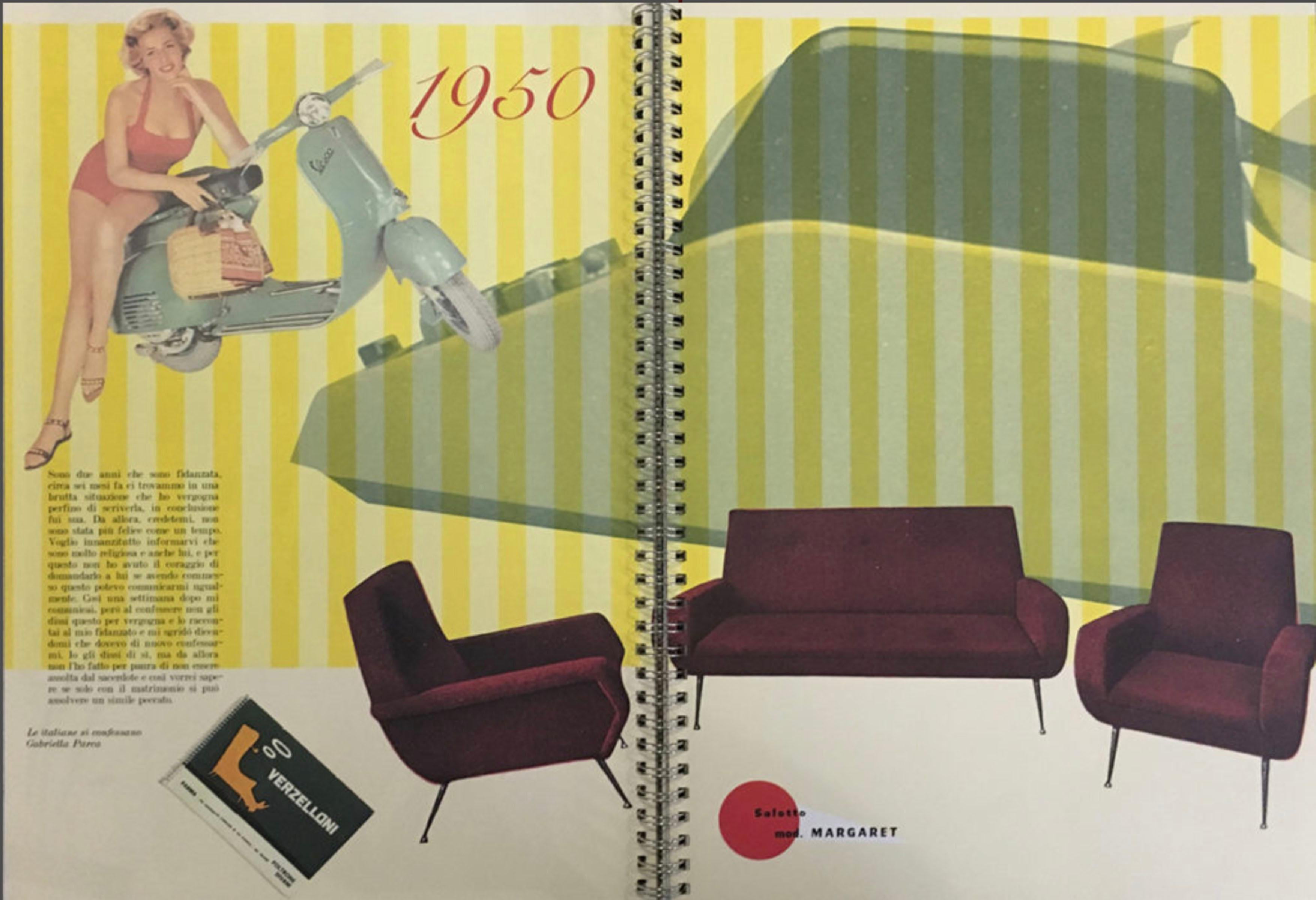 Roter gepolsterter Sessel mit Metallgestell und Messingelementen, 1950er Jahre im Angebot 9