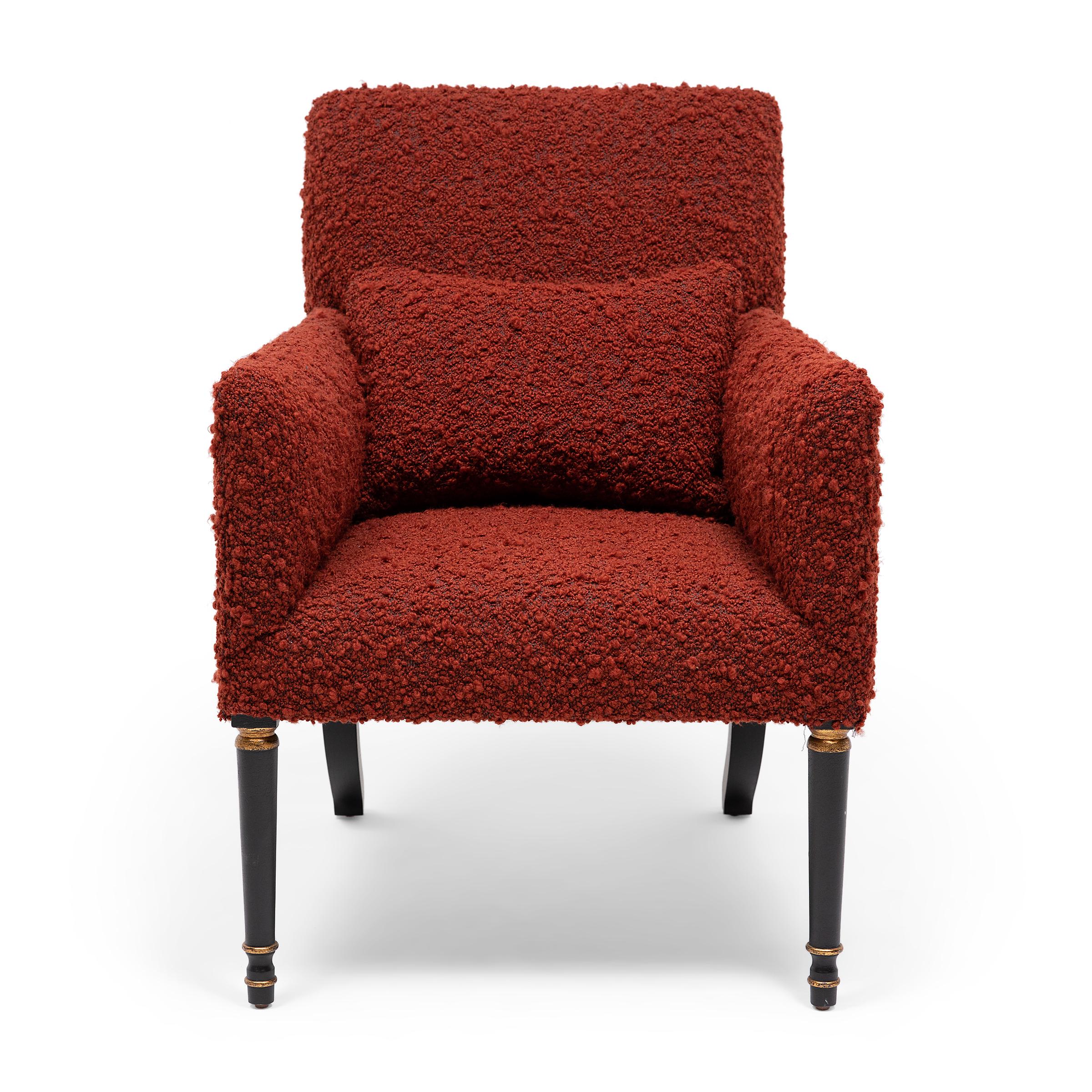Baroque Revival Dessin Fournir Armchair with Red Bouclé Upholstery