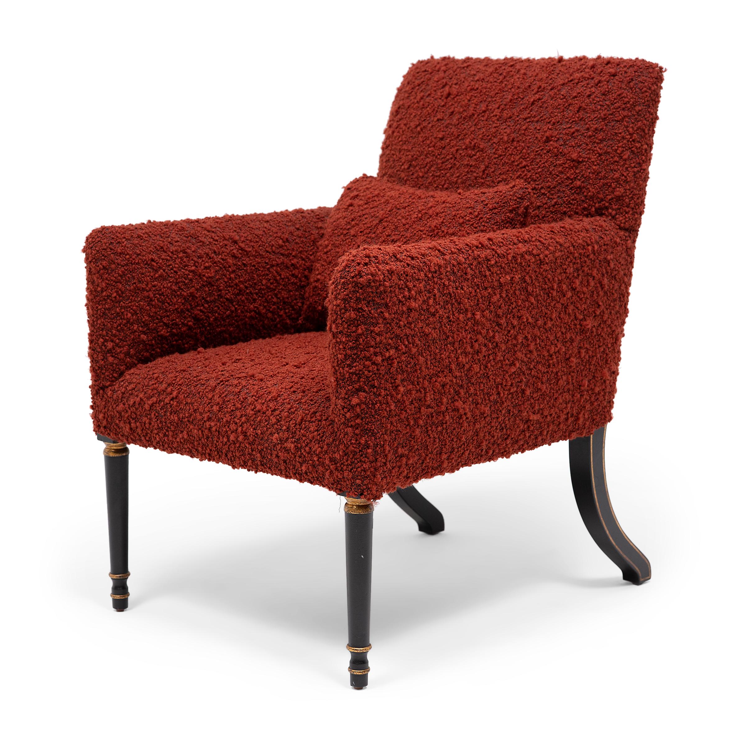 American Dessin Fournir Armchair with Red Bouclé Upholstery