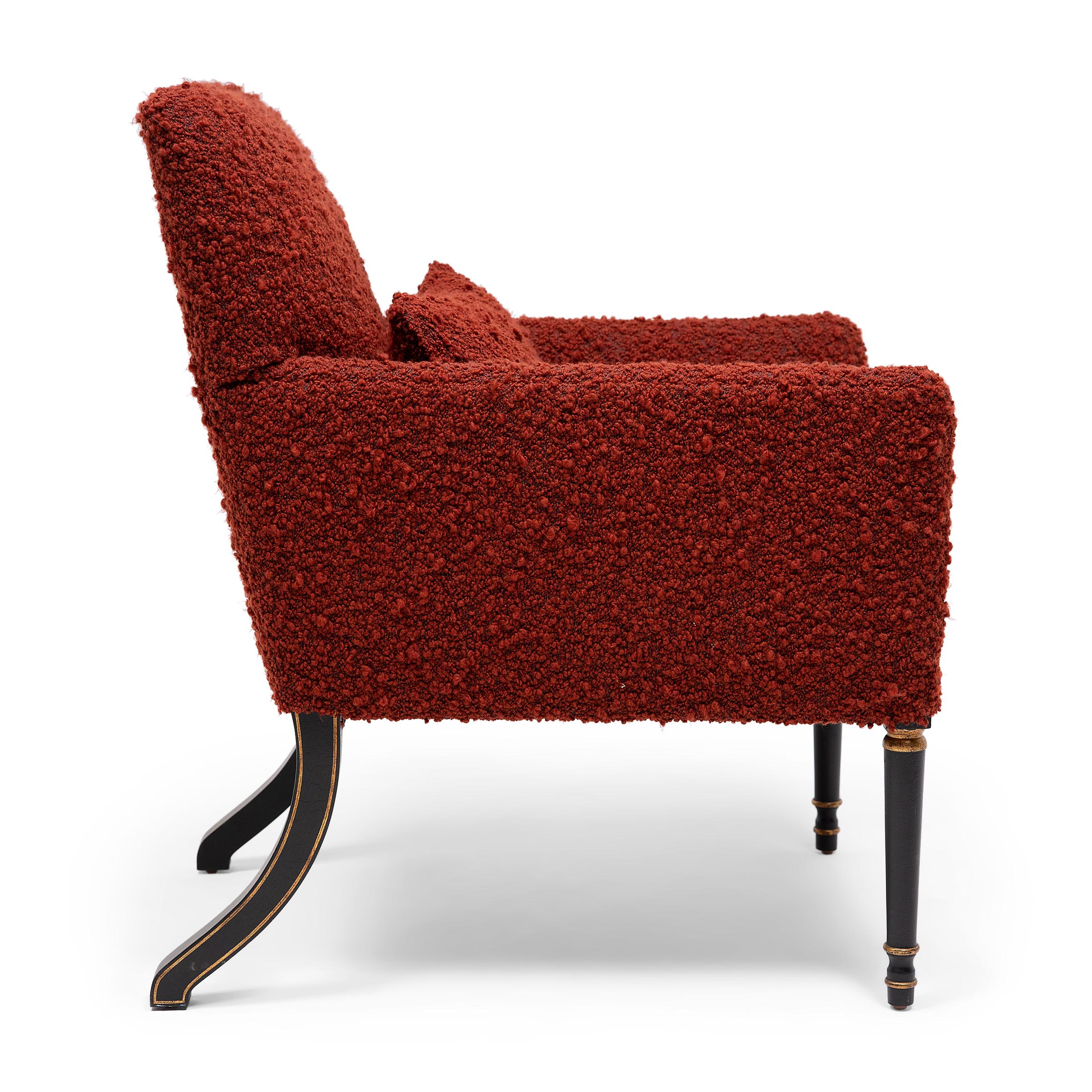 Dessin Fournir Armchair with Red Bouclé Upholstery In Good Condition For Sale In Chicago, IL